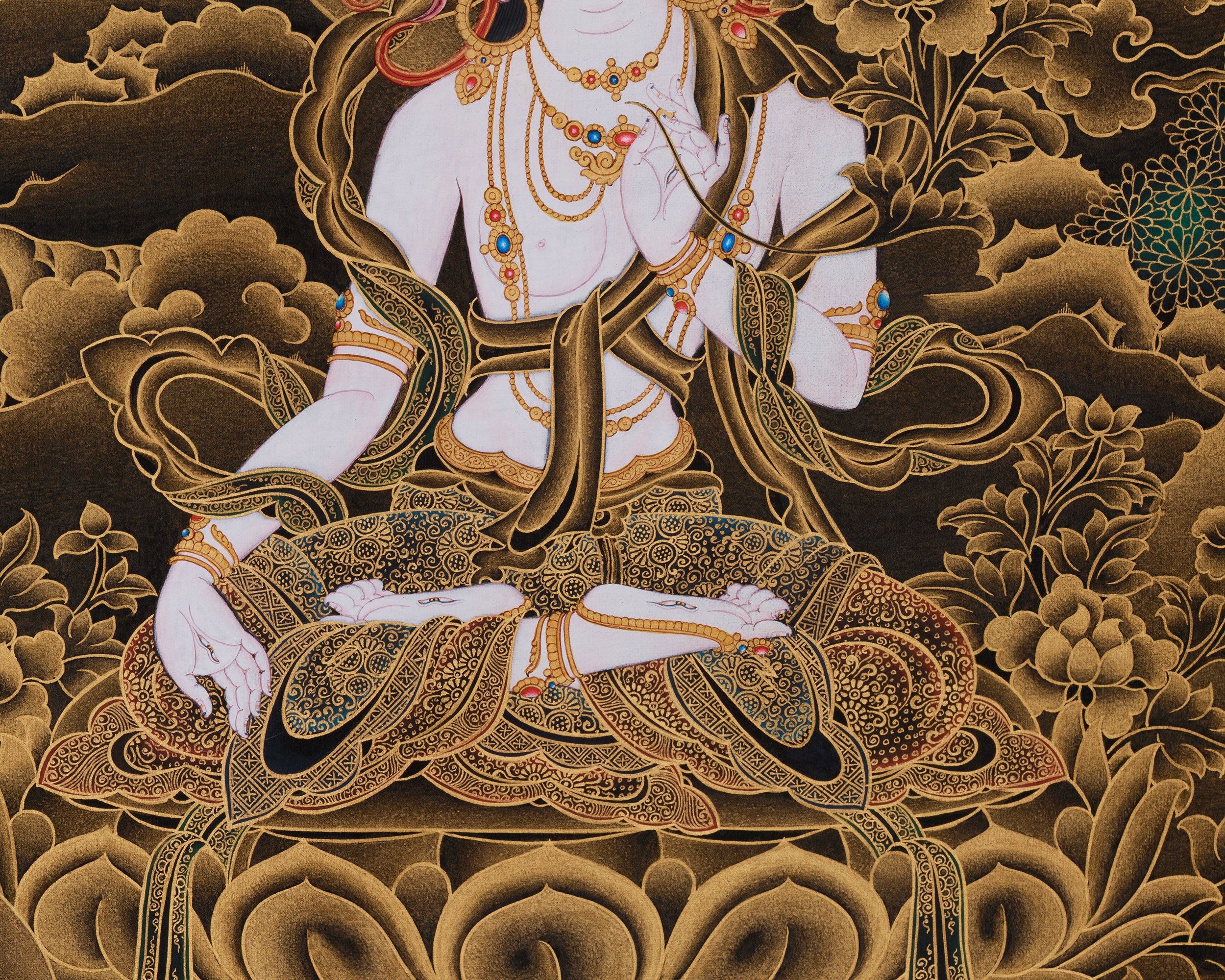 Exclusive White Tara with Amitayus and Namgyalma Thangka | Three Longevity Deities
