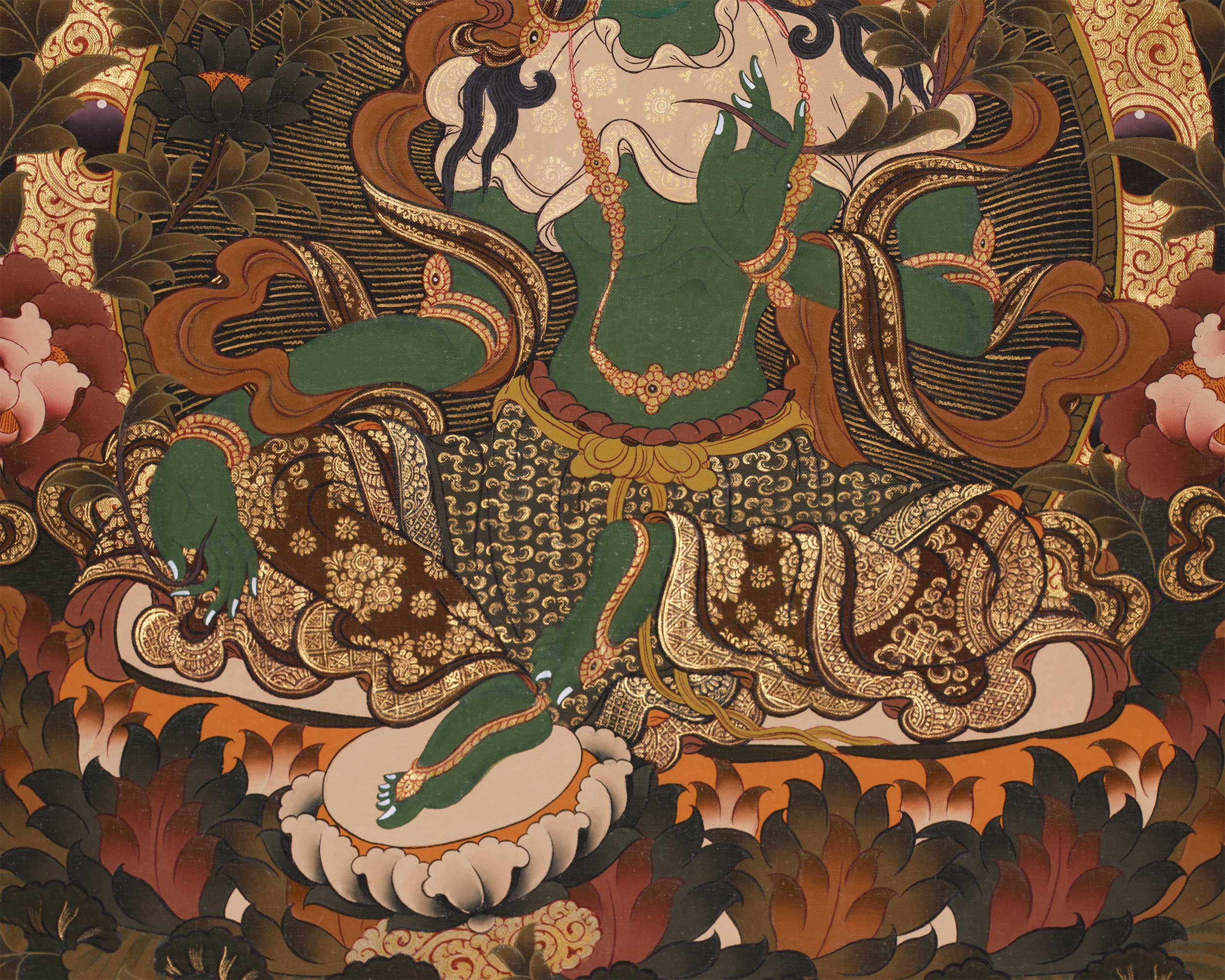 25-Inch Green Tara Painting | A Divine Symbol of Compassion and Protection