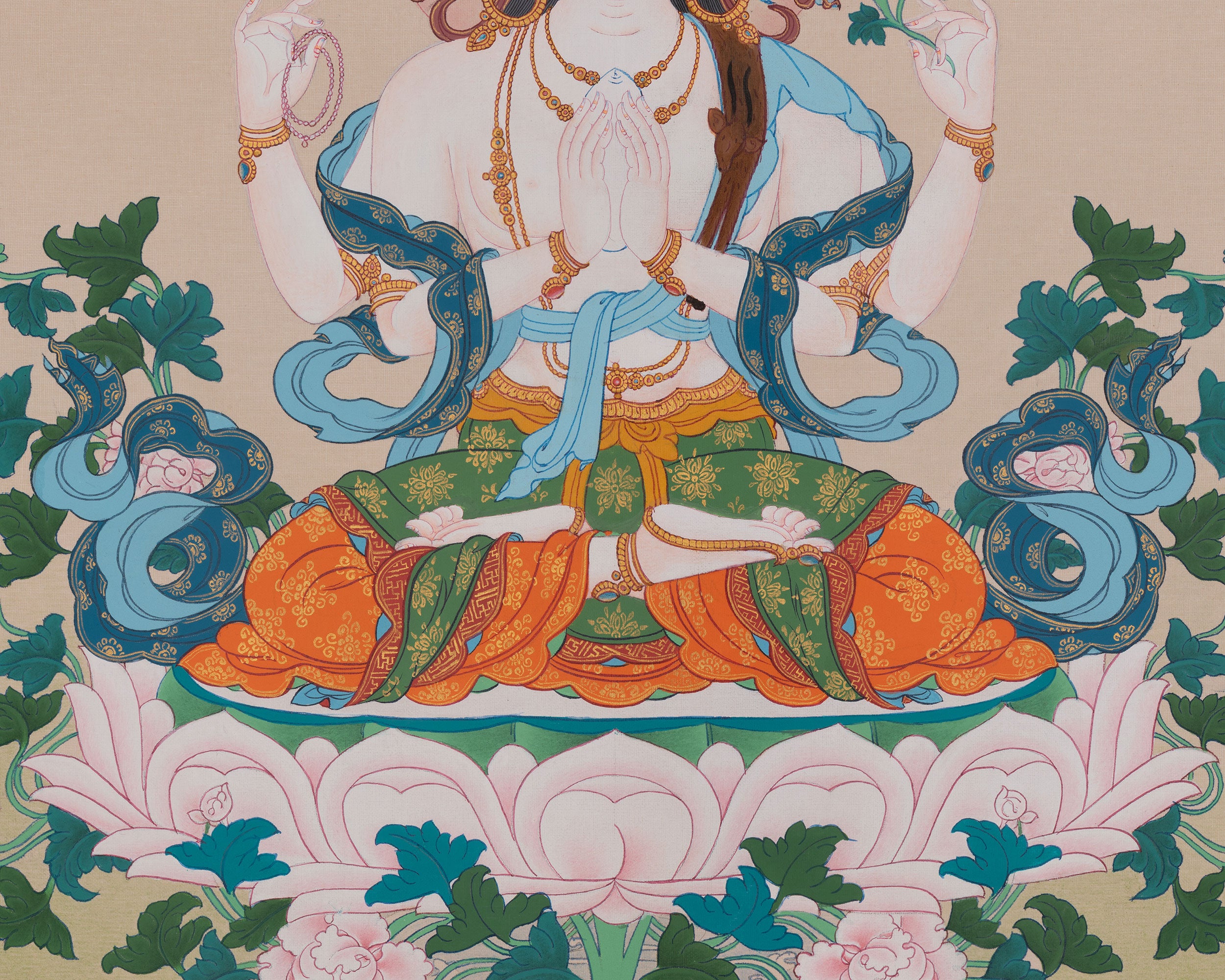Hand-Painted Chenrezig Art | Compassion Bodhisattva Thangka | Avalokiteshvara Artwork