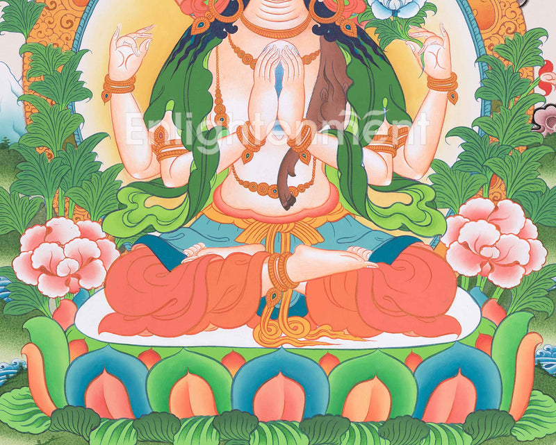 Traditional Chenresig Thangka | The Bodhisattva Of Compassion | Religious Wall Decors