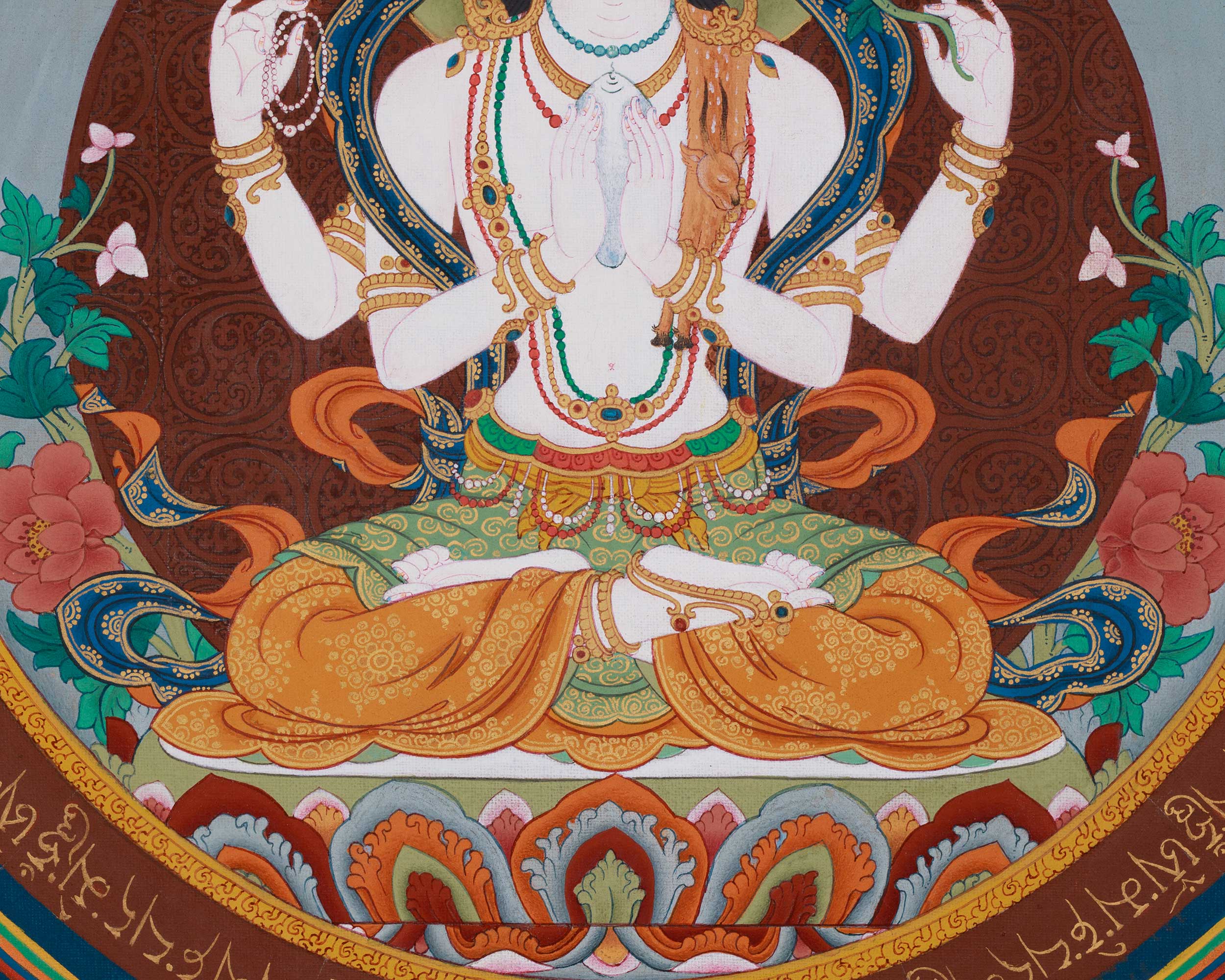 Four-Armed Avalokiteshvara Mandala Thangka | The Bodhisattva of Compassion and Mercy in Divine Art