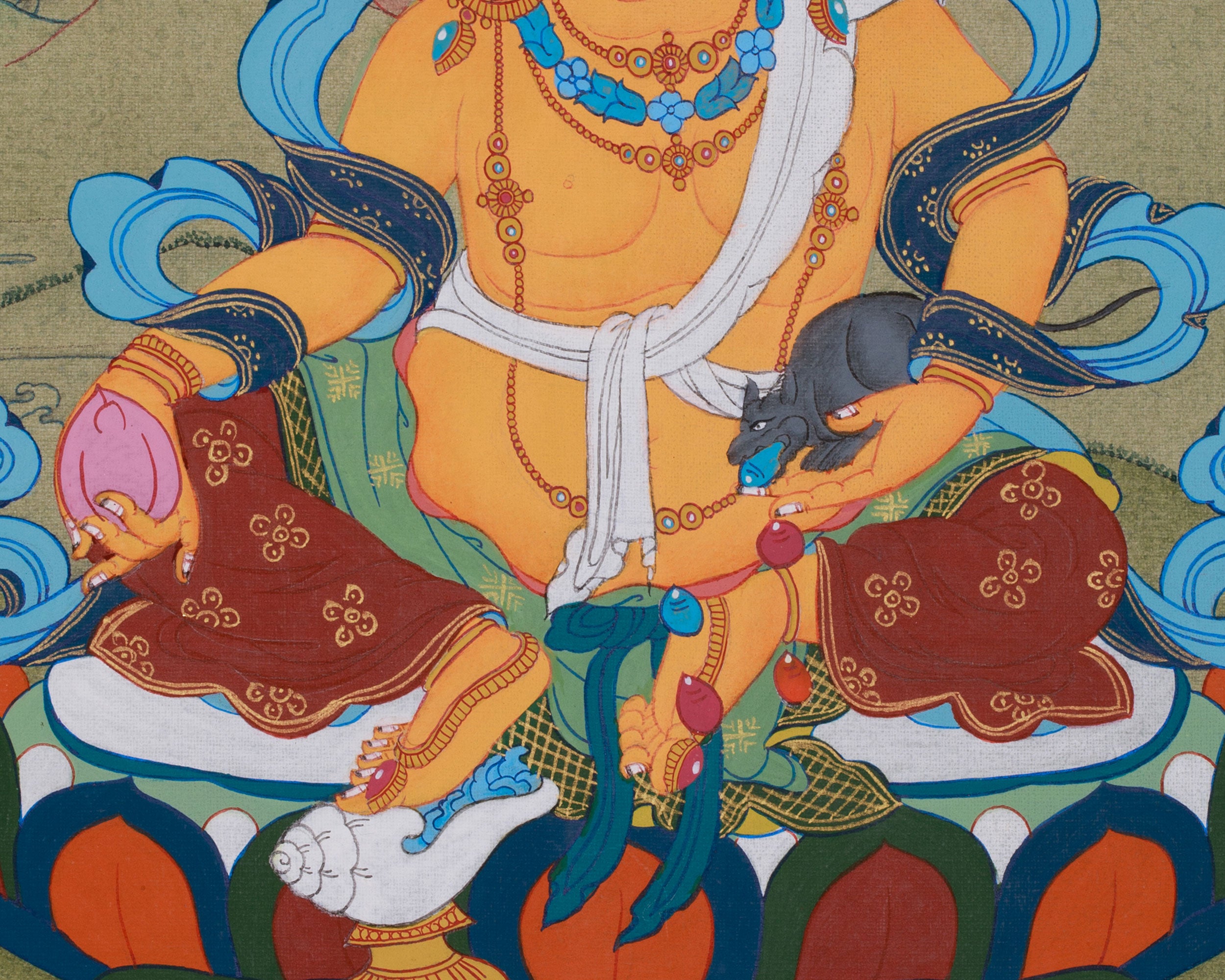 Sacred Kuber, Buddhist Wealth Deity | Dzambhala Thangka for Prosperity