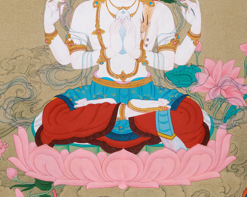 Avalokiteshvara Chenresig Thangka  | Hand-painted Thangka on Cotton Canvas