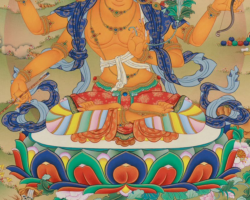 Rare Four-Armed Manjushri Thangka Print | Tibetan Buddhist Wisdom Deity | High-Quality Giclee Canvas