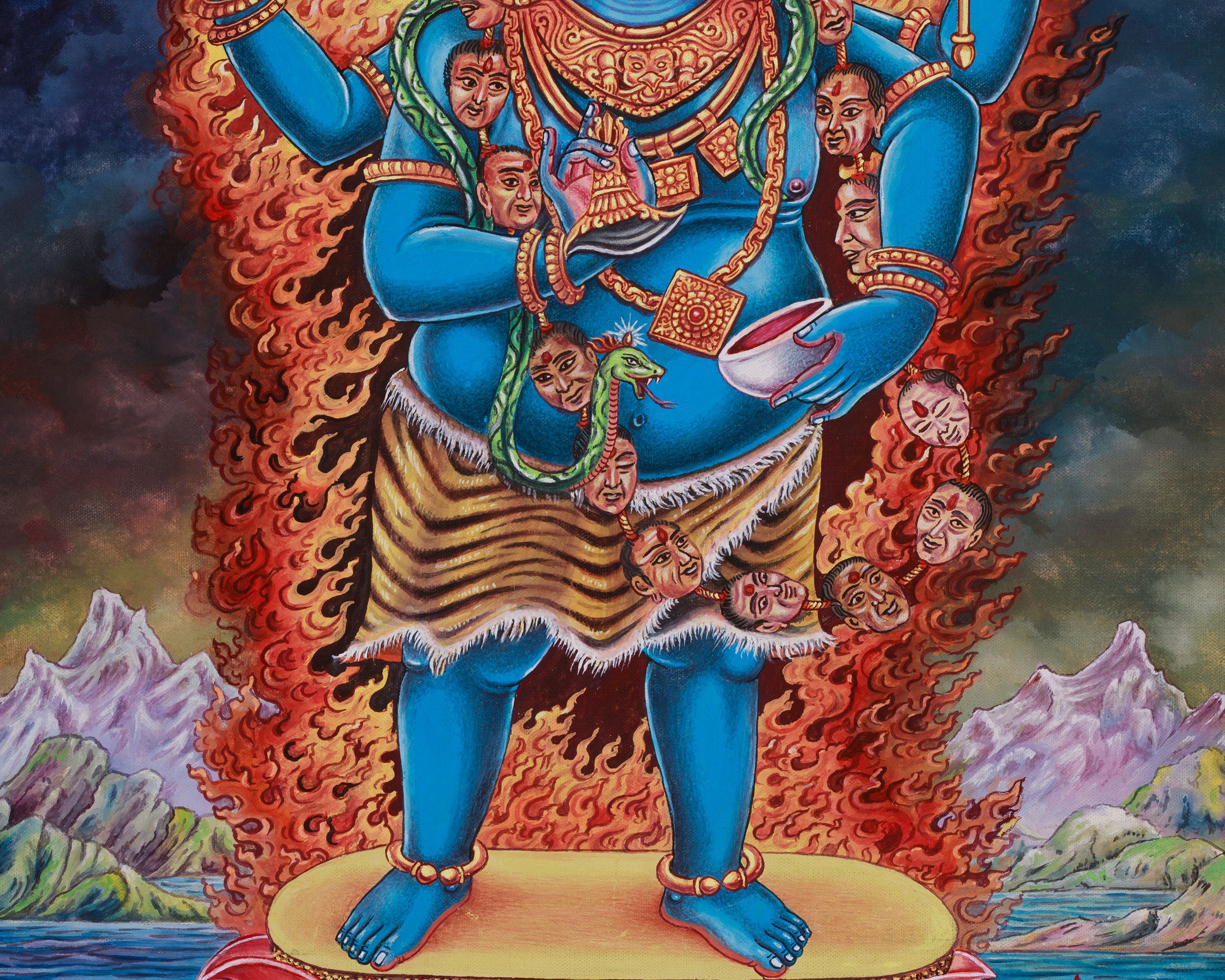 Four-Armed Mahakala Thangka Print | Tibetan Protector Deity