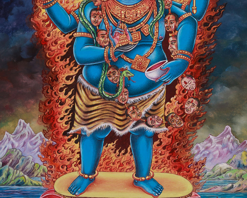 Four-Armed Mahakala Thangka Print | Tibetan Protector Deity