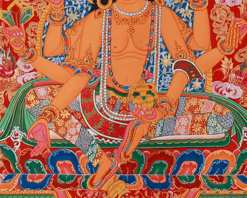 Six-Armed Vasudhara Thangka Print | Newari Buddhist Goddess for Wealth & Abundance