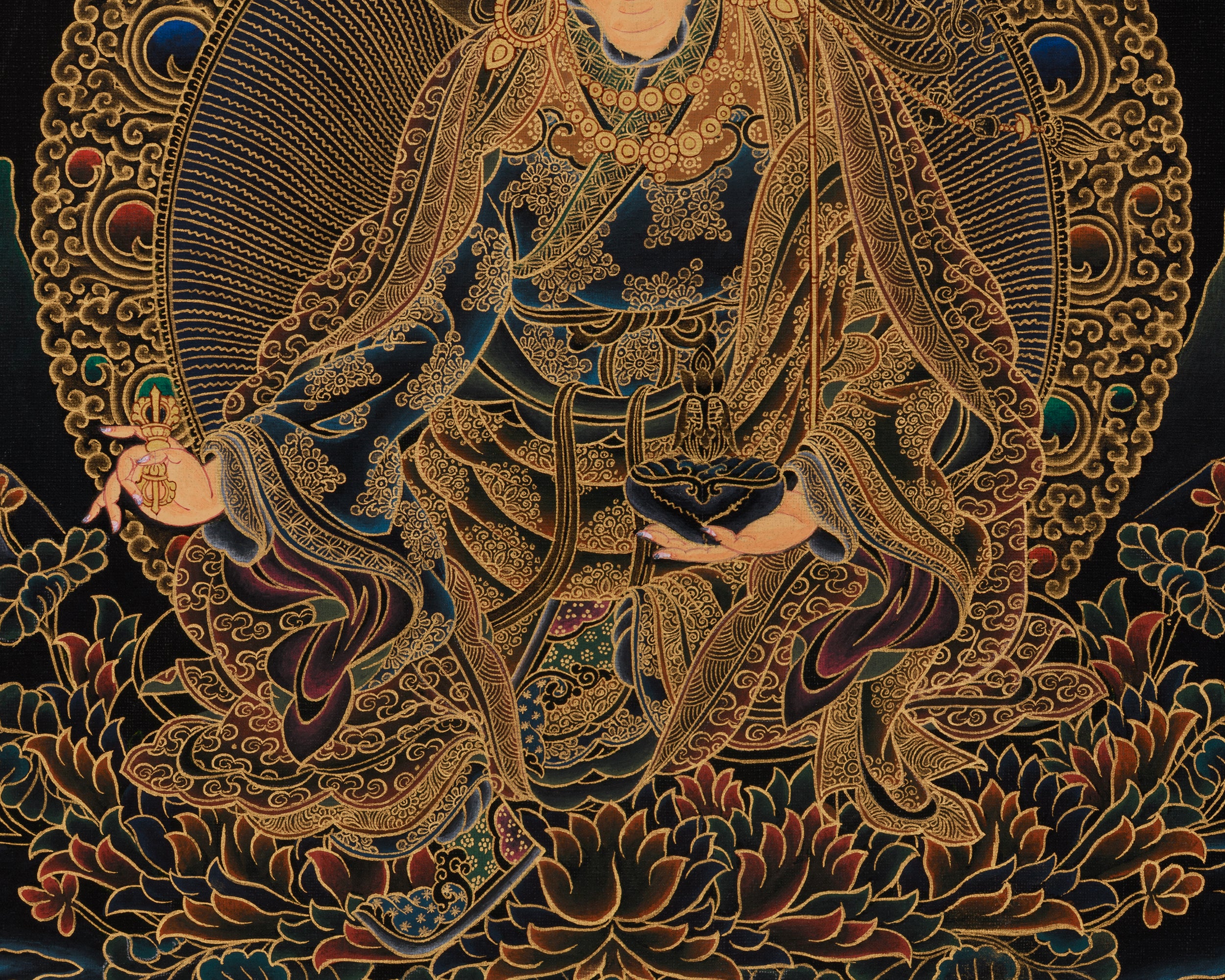 Hand-Painted  Guru Rinpoche Thangka | Embodiment of Wisdom and Compassion