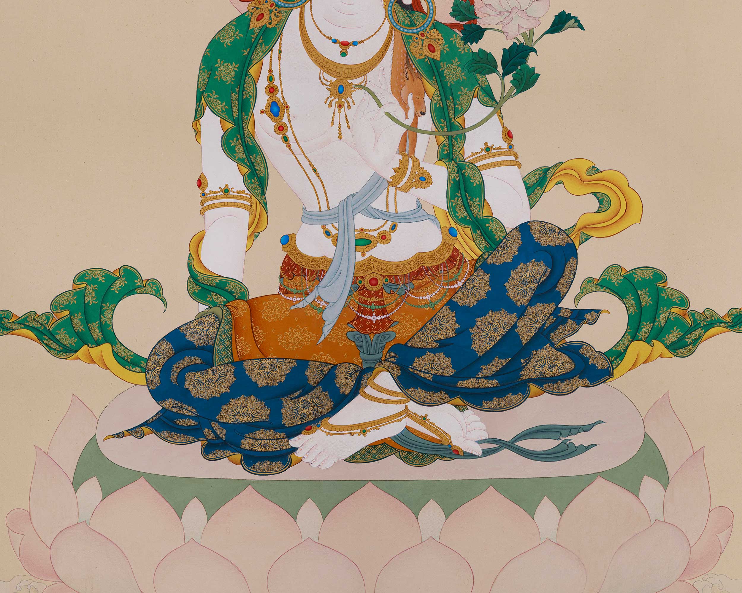 Premium Grand Two-Armed Chenrezig Thangka | Enlightened Compassion