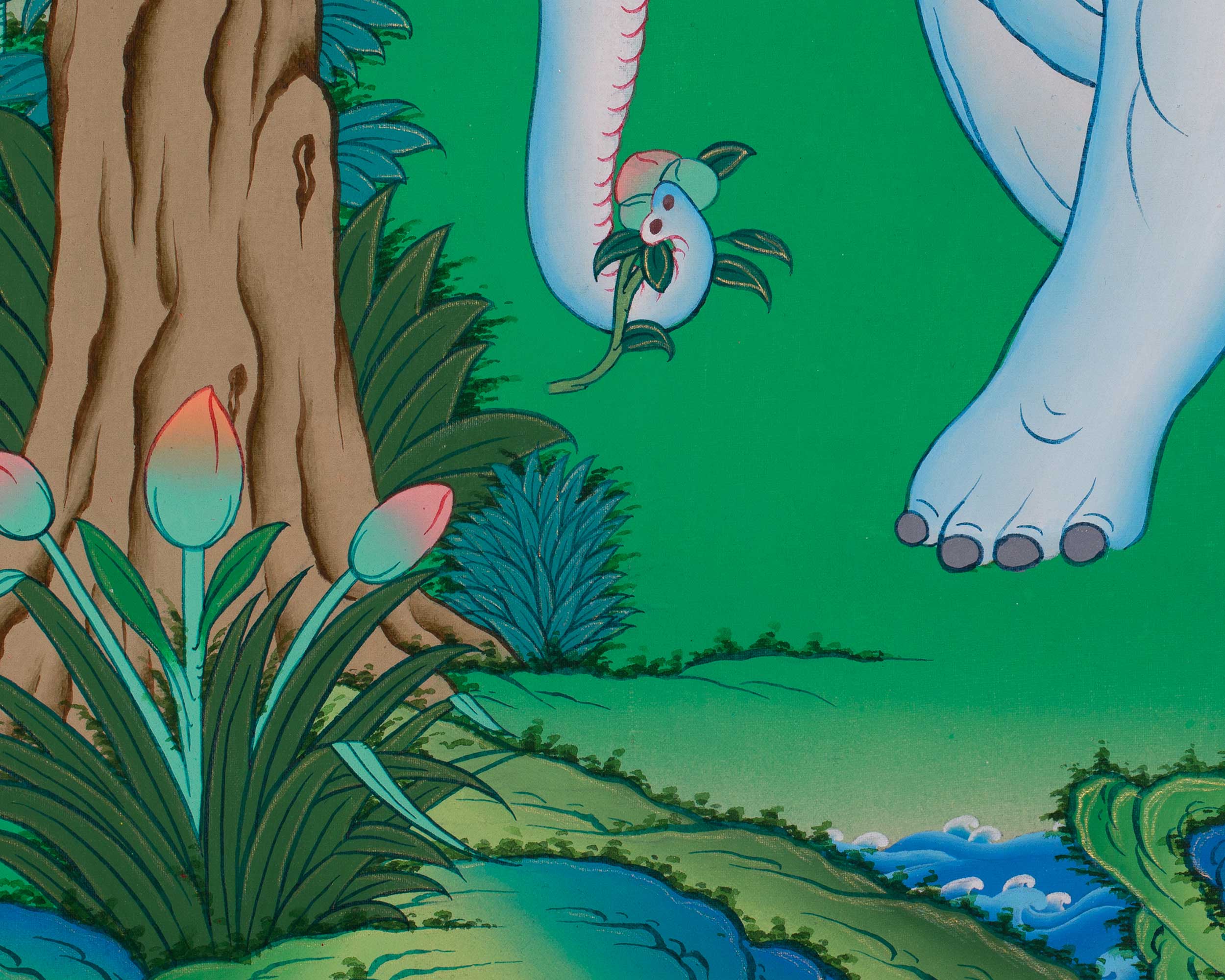 Thangka of Four Harmonious Friends | Depicting Unity, Cooperation, and Mutual Respect
