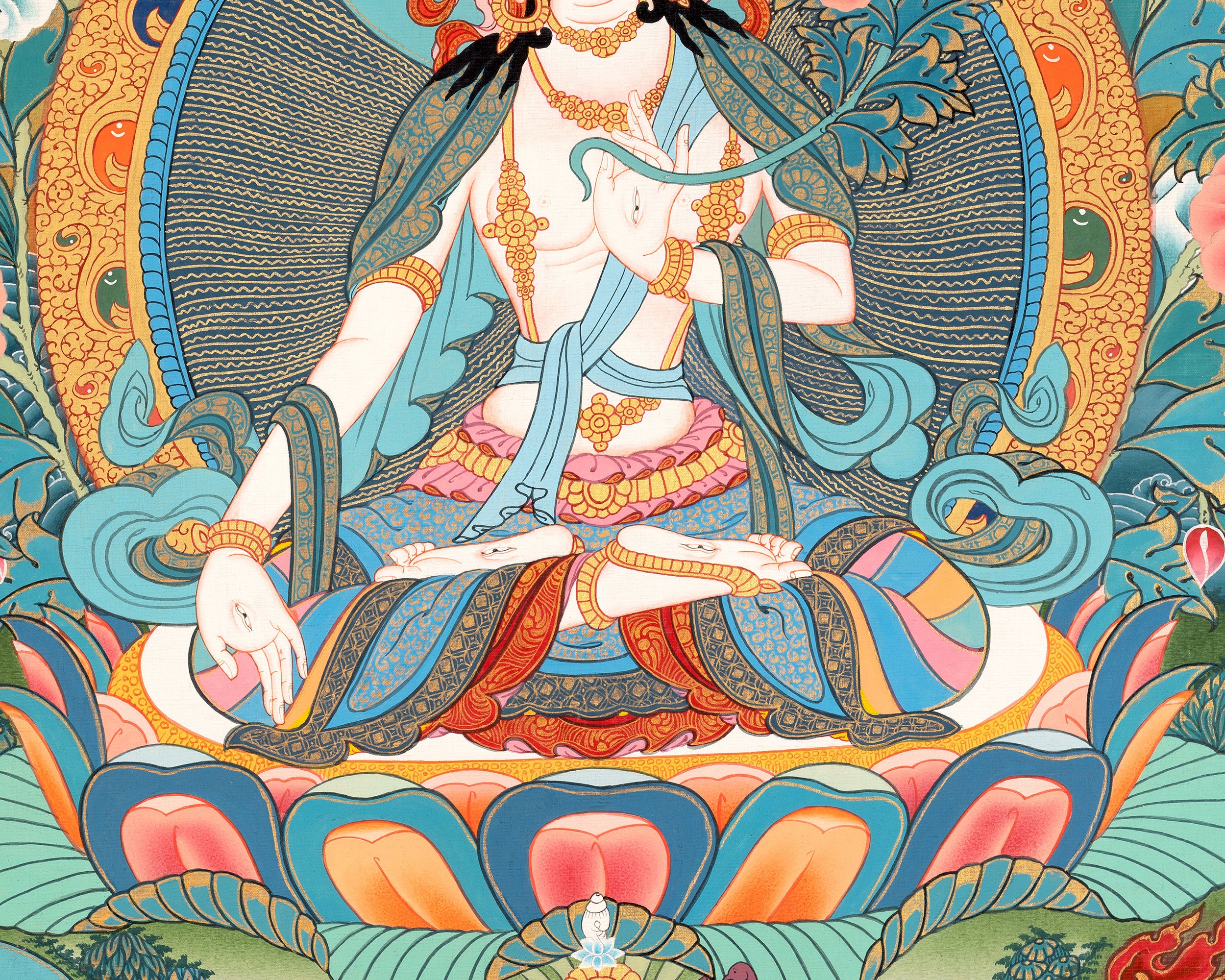 Majestic White Tara Thangka | Featuring Hand-Painted Female Bodhisattva