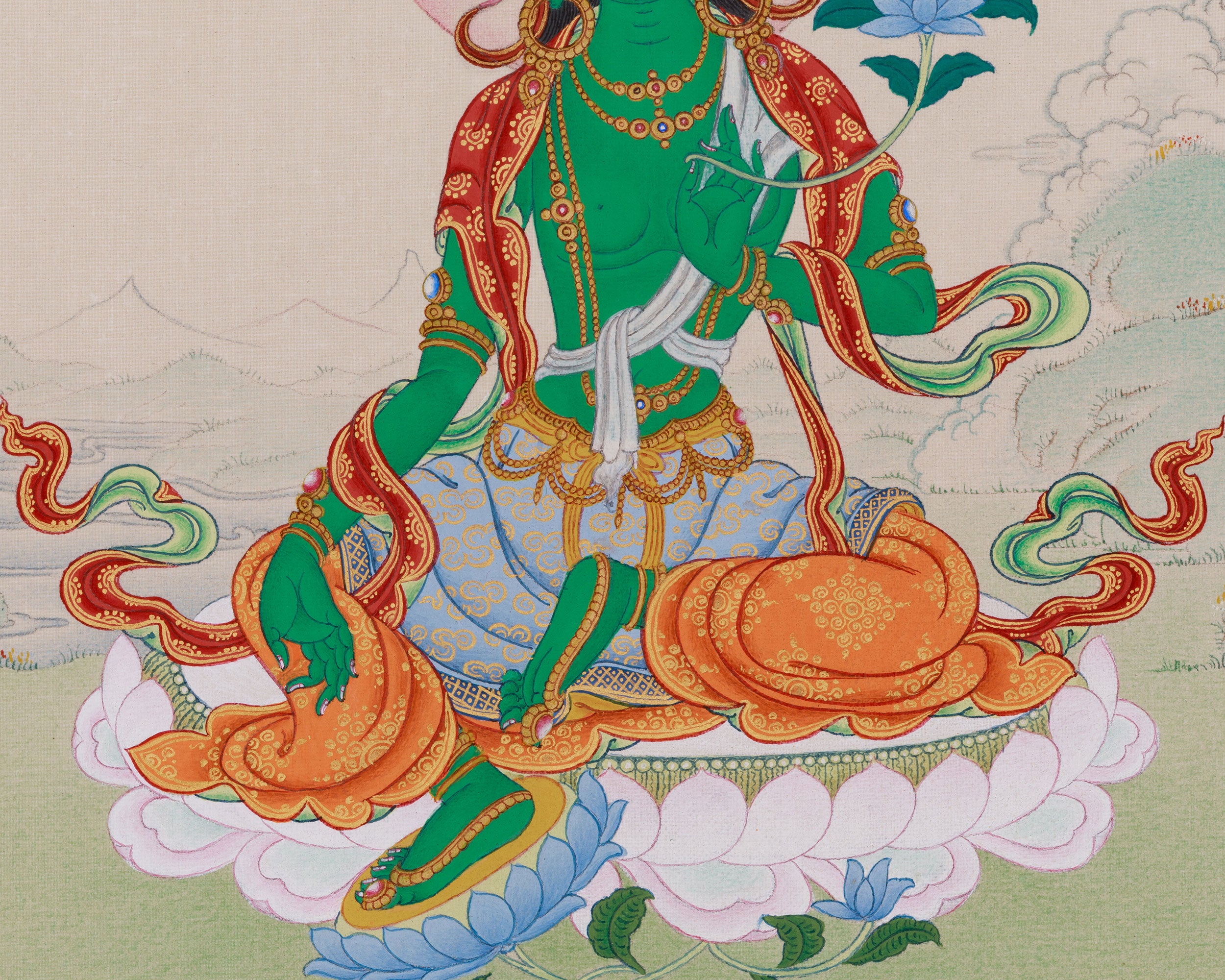 Sacred Thangka of Green Tara | The Divine Protector of Compassion