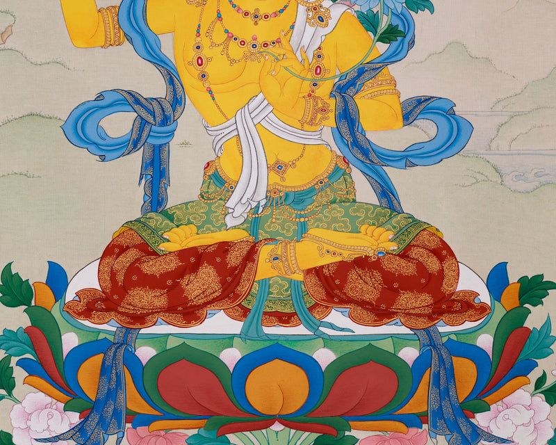 Manjusri's Sword of Wisdom | Original Tibetan Thangka | 24K Gold Detail