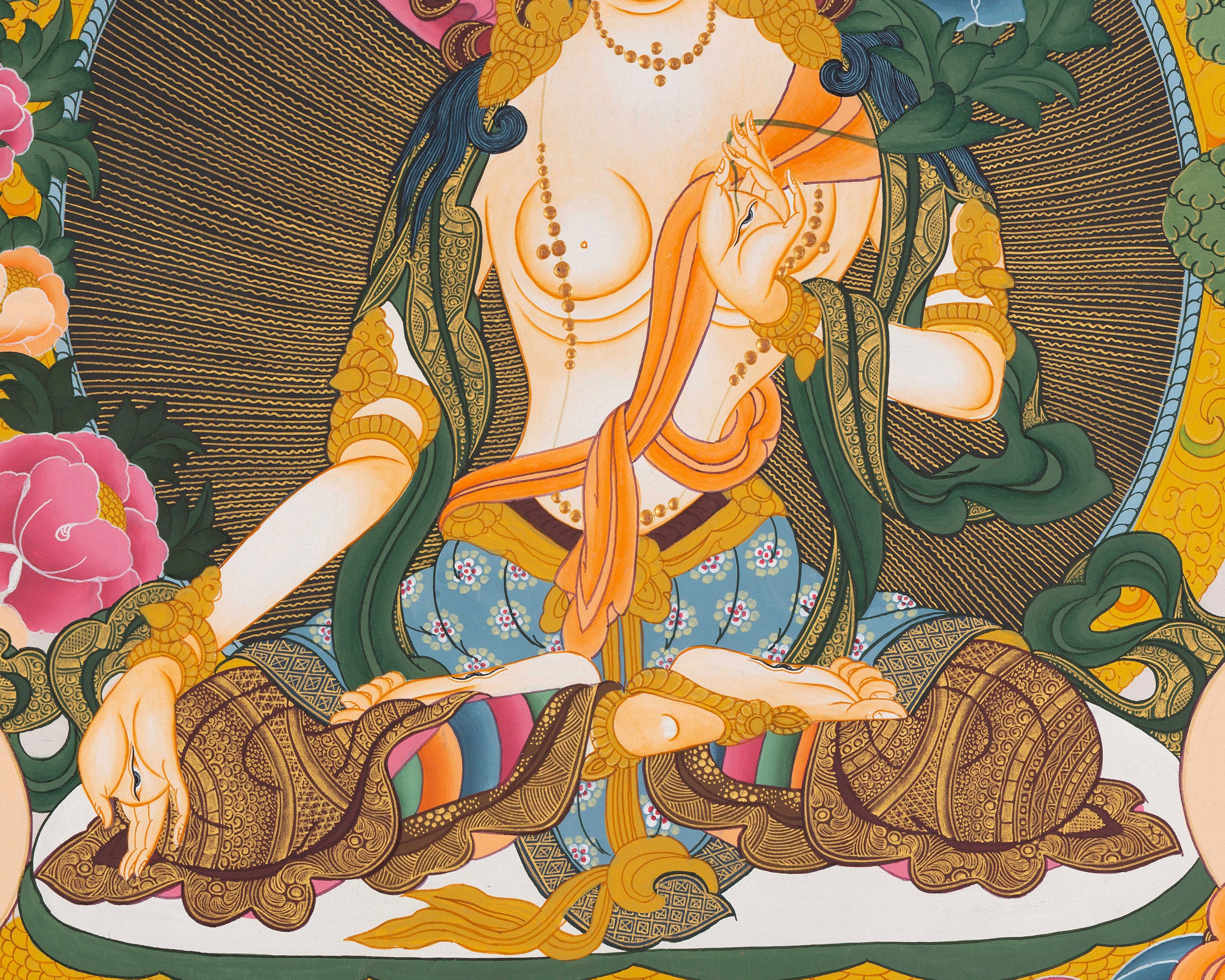 Tibetan Buddhist Goddess White Tara Thangka | Healing Deity and Protector of Life