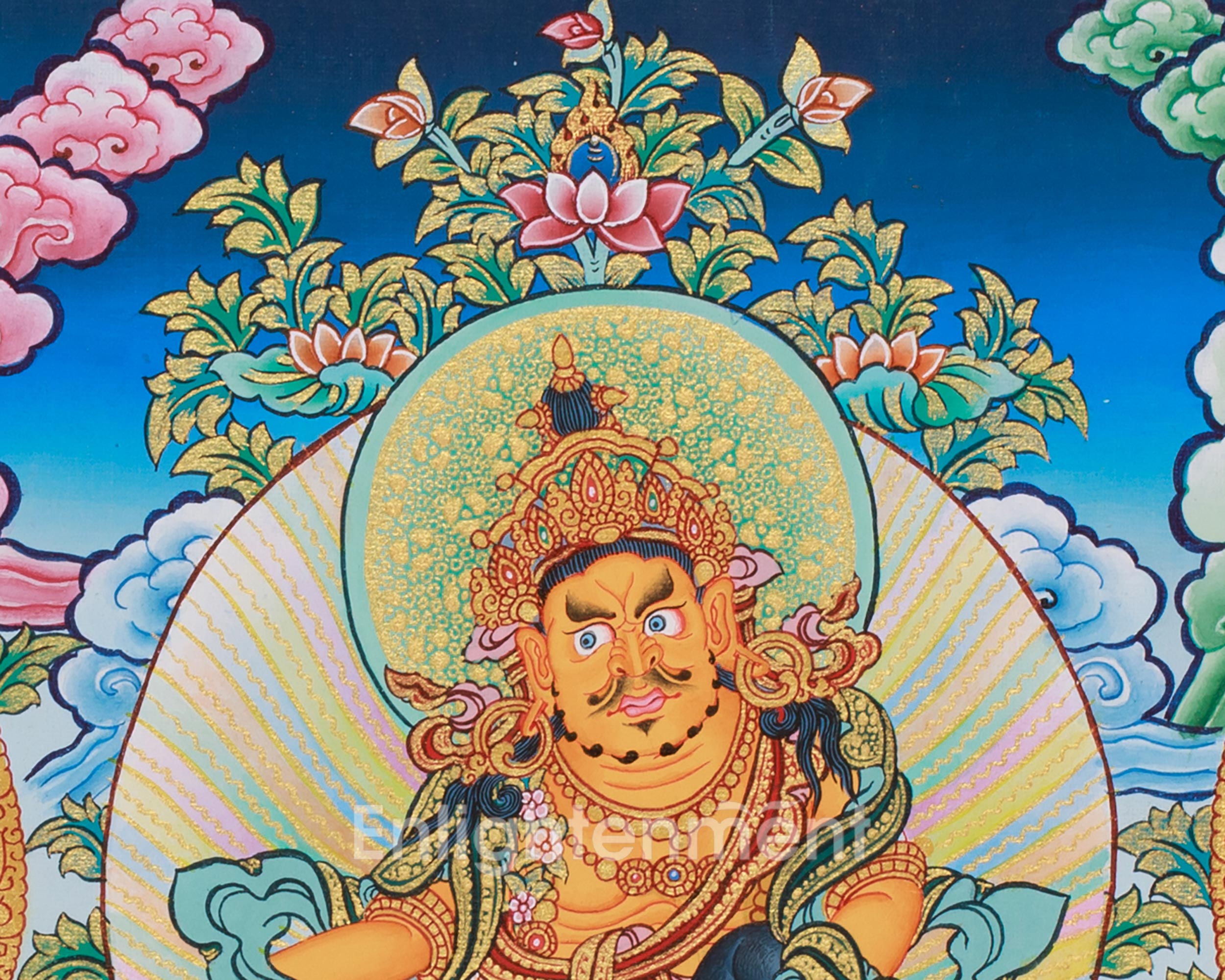 Tibetan Five Jambhalas Thangka | Buddhist Guardians of Wealth & Abundance