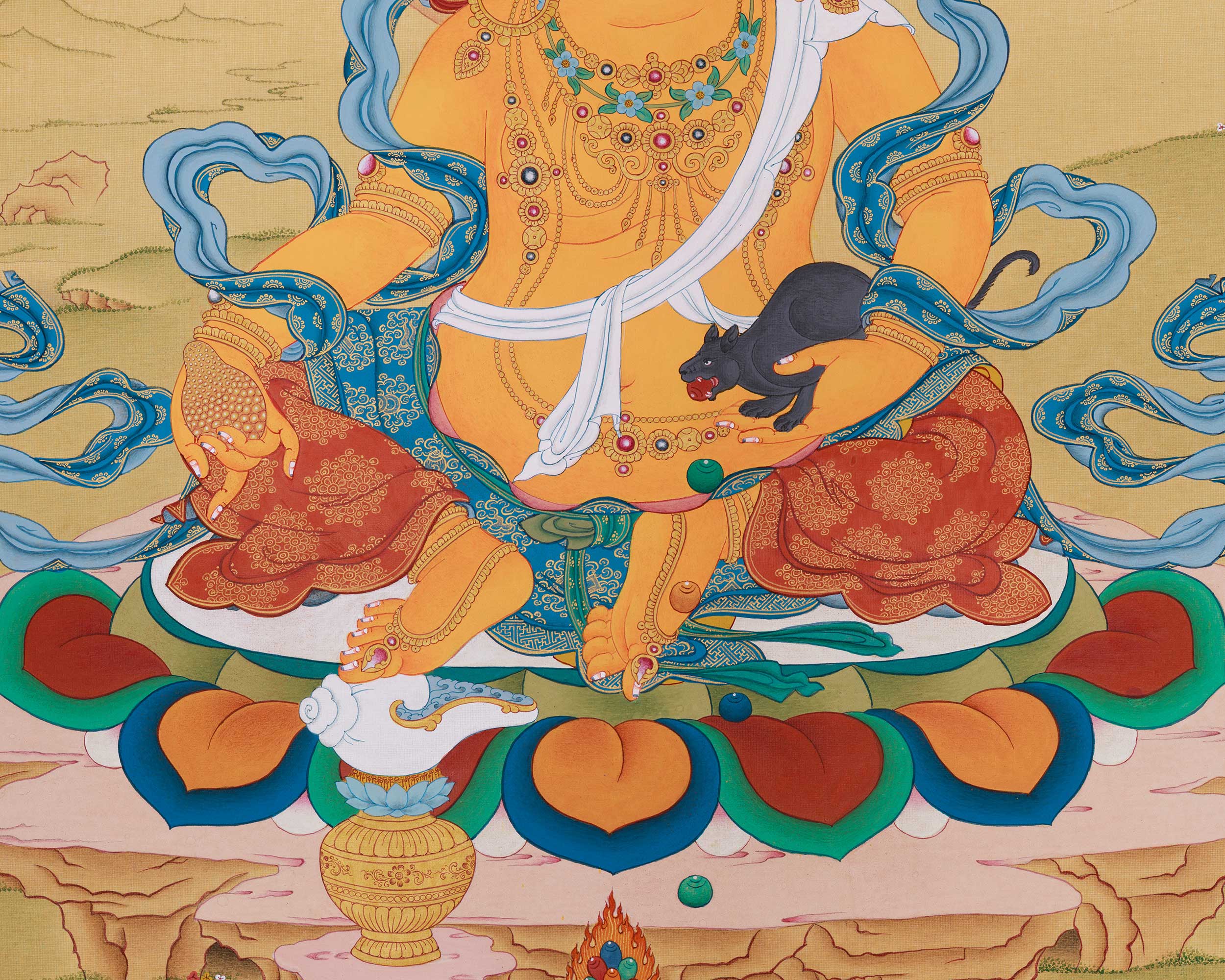 Premium Wealth Offering Deity Dzambhala Thangka | Symbol of Generosity and Sacred Power