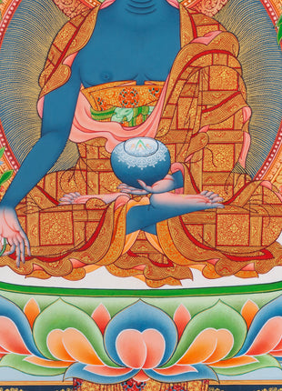 Healing Medicine Buddha Thangka | Buddhist Lapis Lazuli Deity