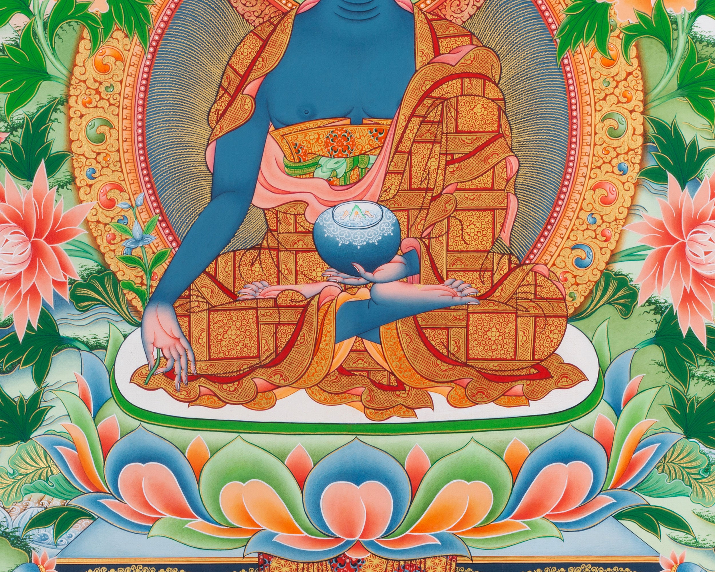 Healing Medicine Buddha Thangka | Buddhist Lapis Lazuli Deity