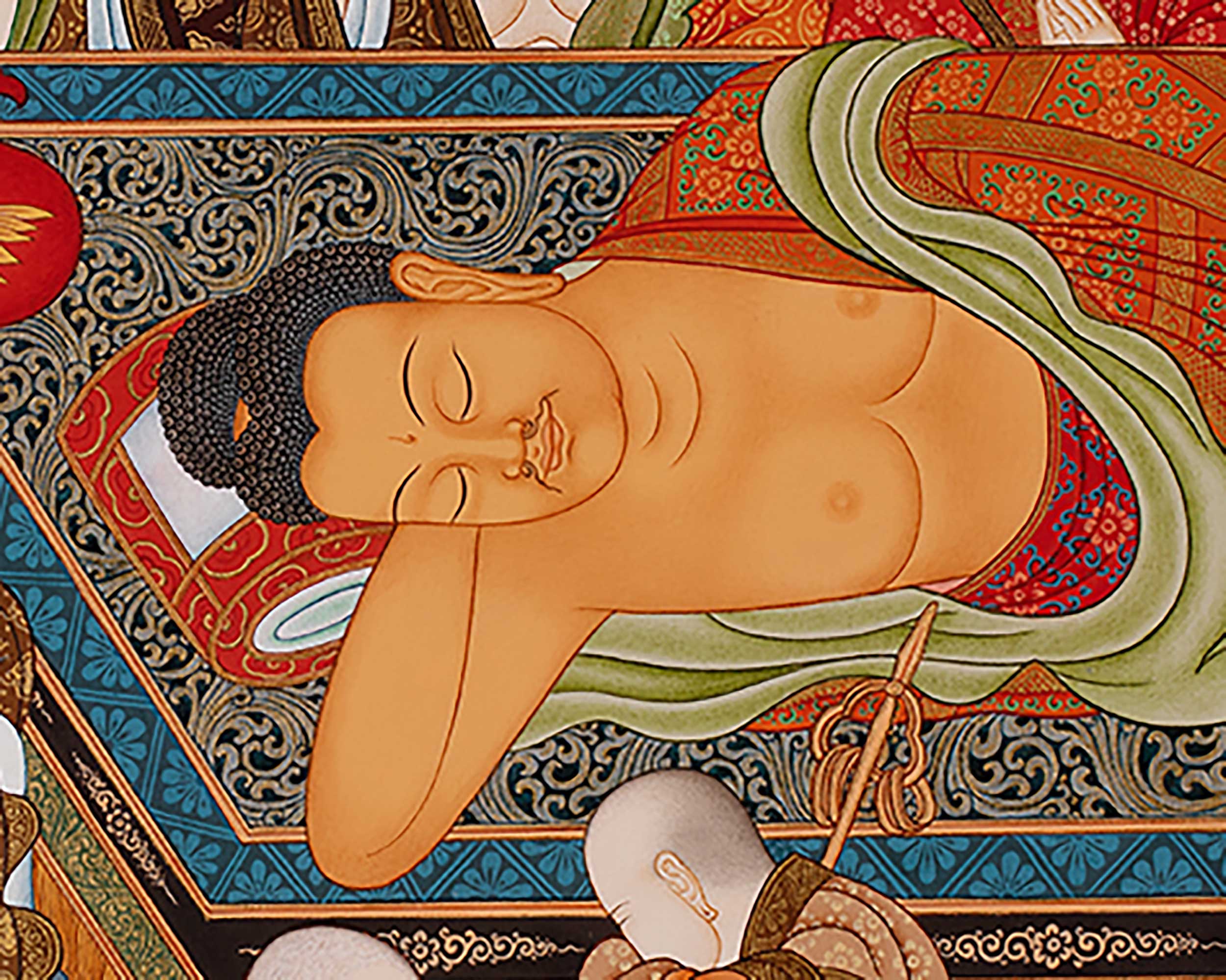 Buddha's Mahaparanirvana Thangka | Buddhist Handpainted Artwork | Wall Hanging Decor