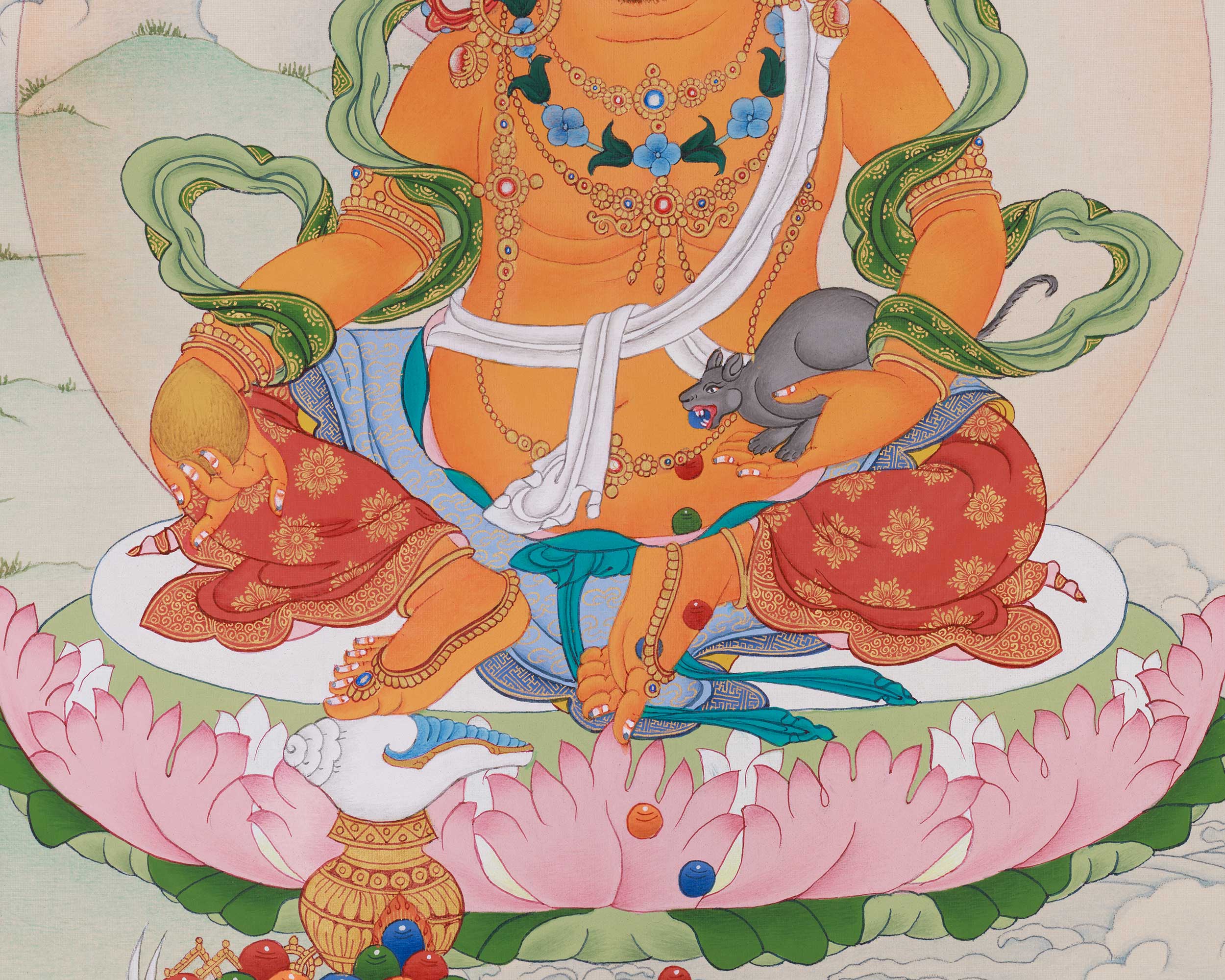 Hand-painted Dzambhala Thangka | Spiritual Wealth