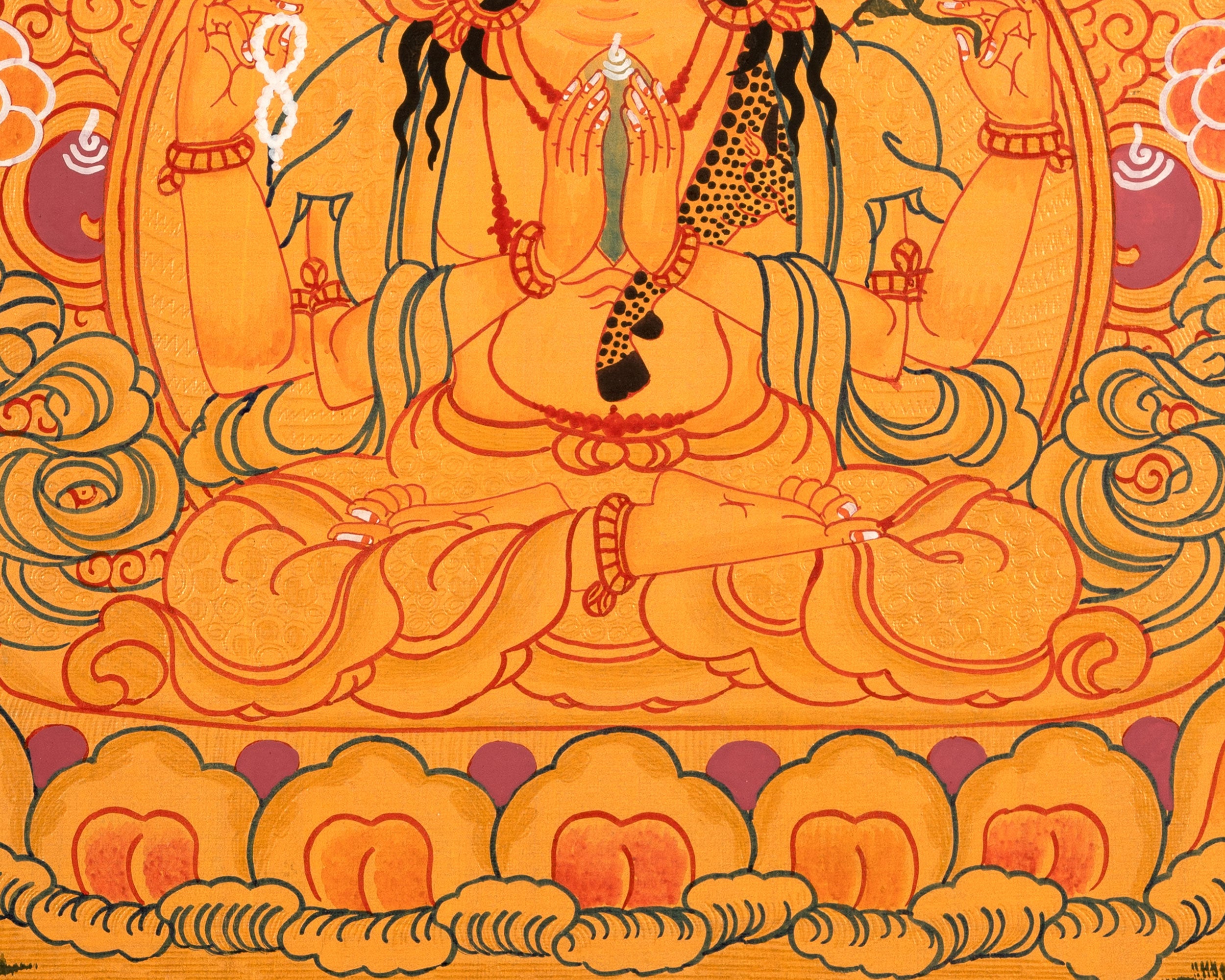 Sacred Thangka of Four-Armed Chenrezig | Tibetan Bodhisattva of Compassion