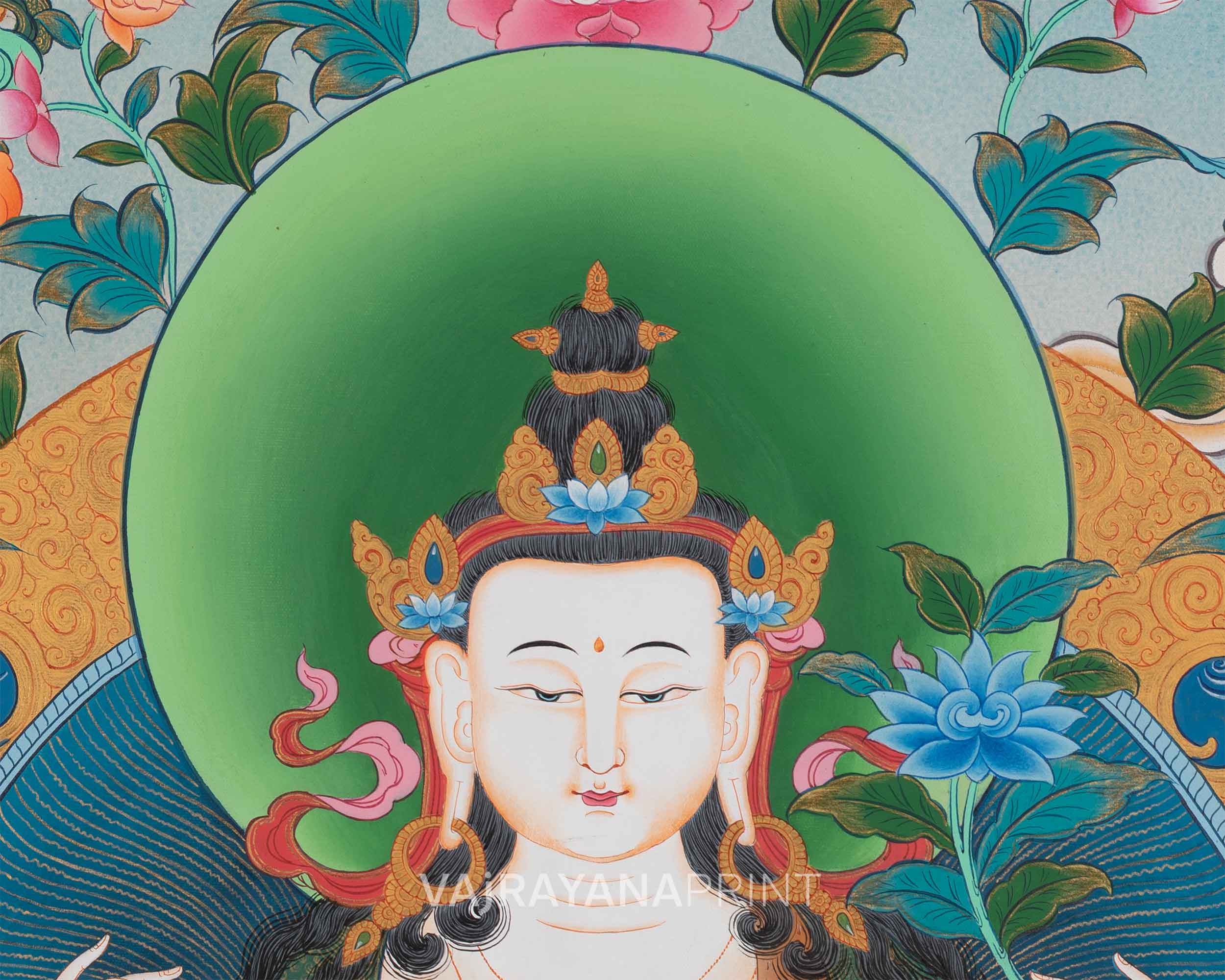 Chenrezig Thangka Print Enveloped by Bodhisattvas' Grace | Traditional Wall Decors