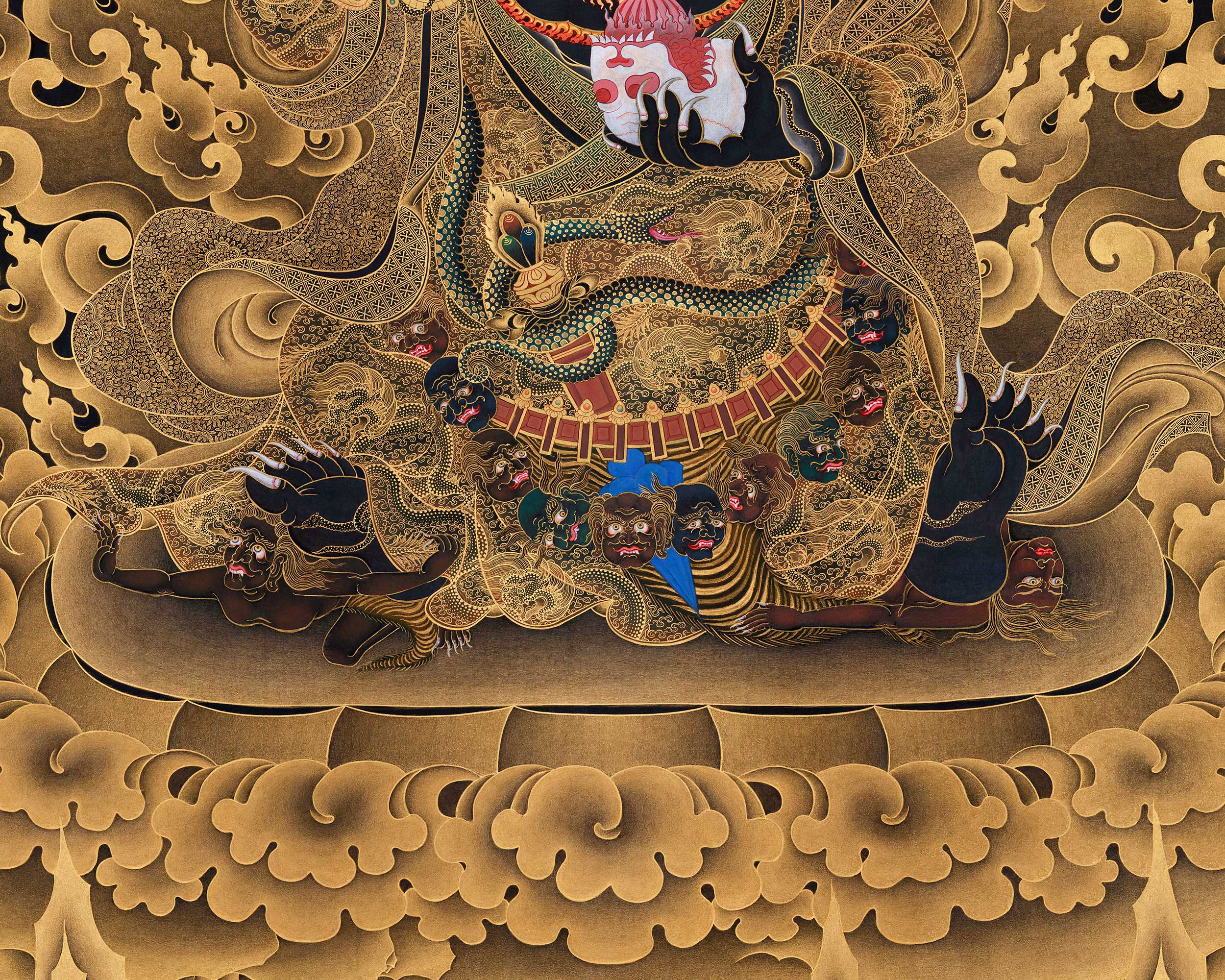 Majestic Mahakala Bernagchen | Dwarf Kagyu Mahakala in 24K Gold Thangka