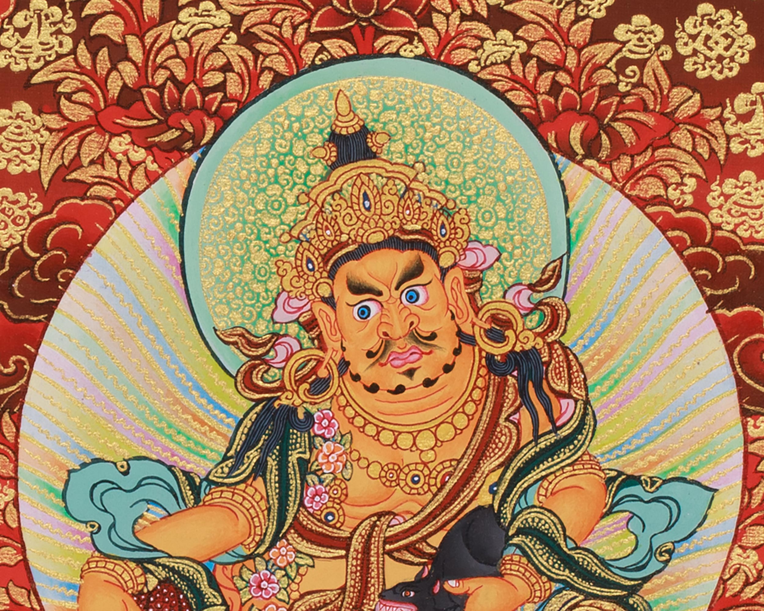 Buddhist Wealth Deities Manifestation | Gold Thangka of the Five Dzambhalas