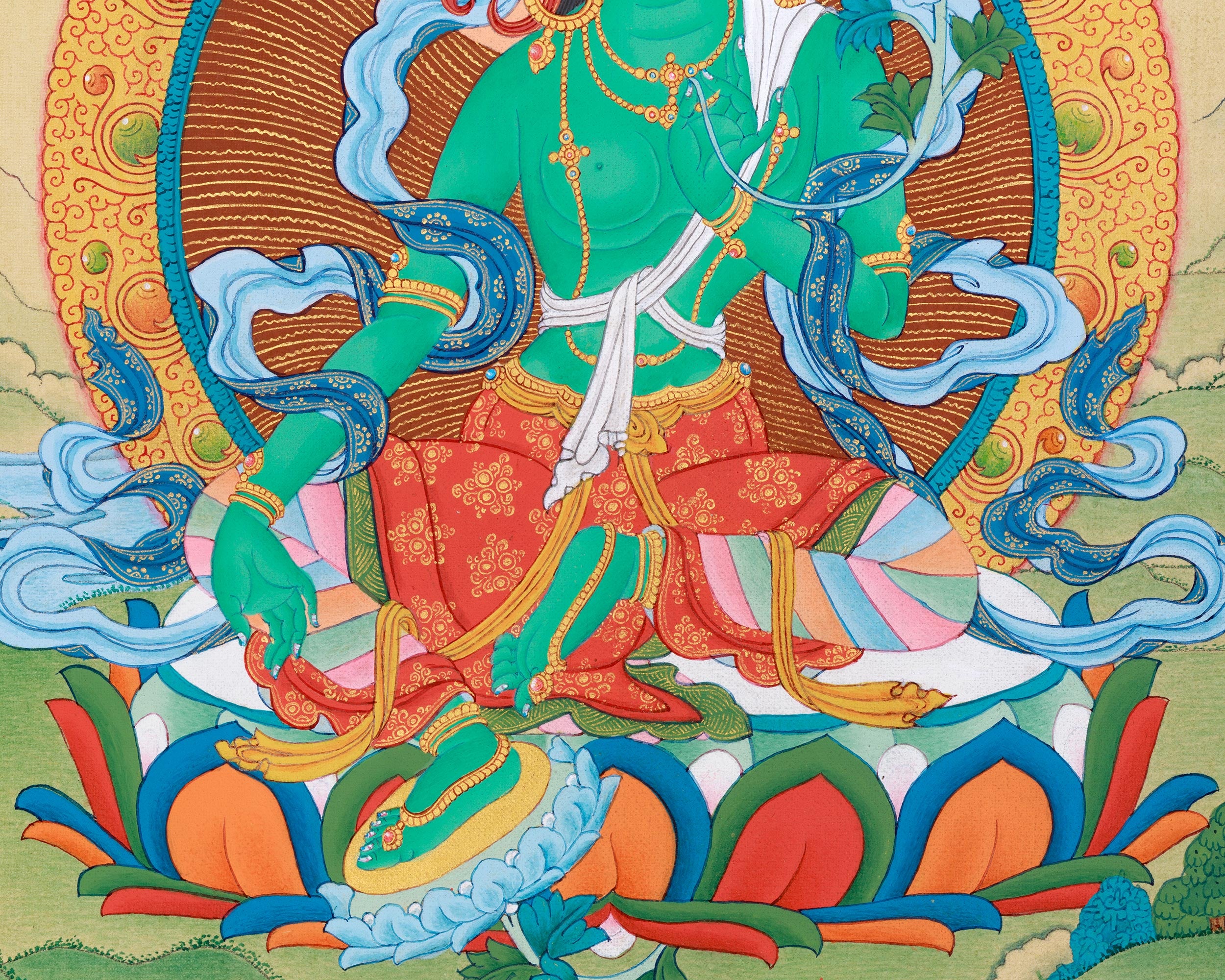 Small Size Green Tara Thangka in Gold