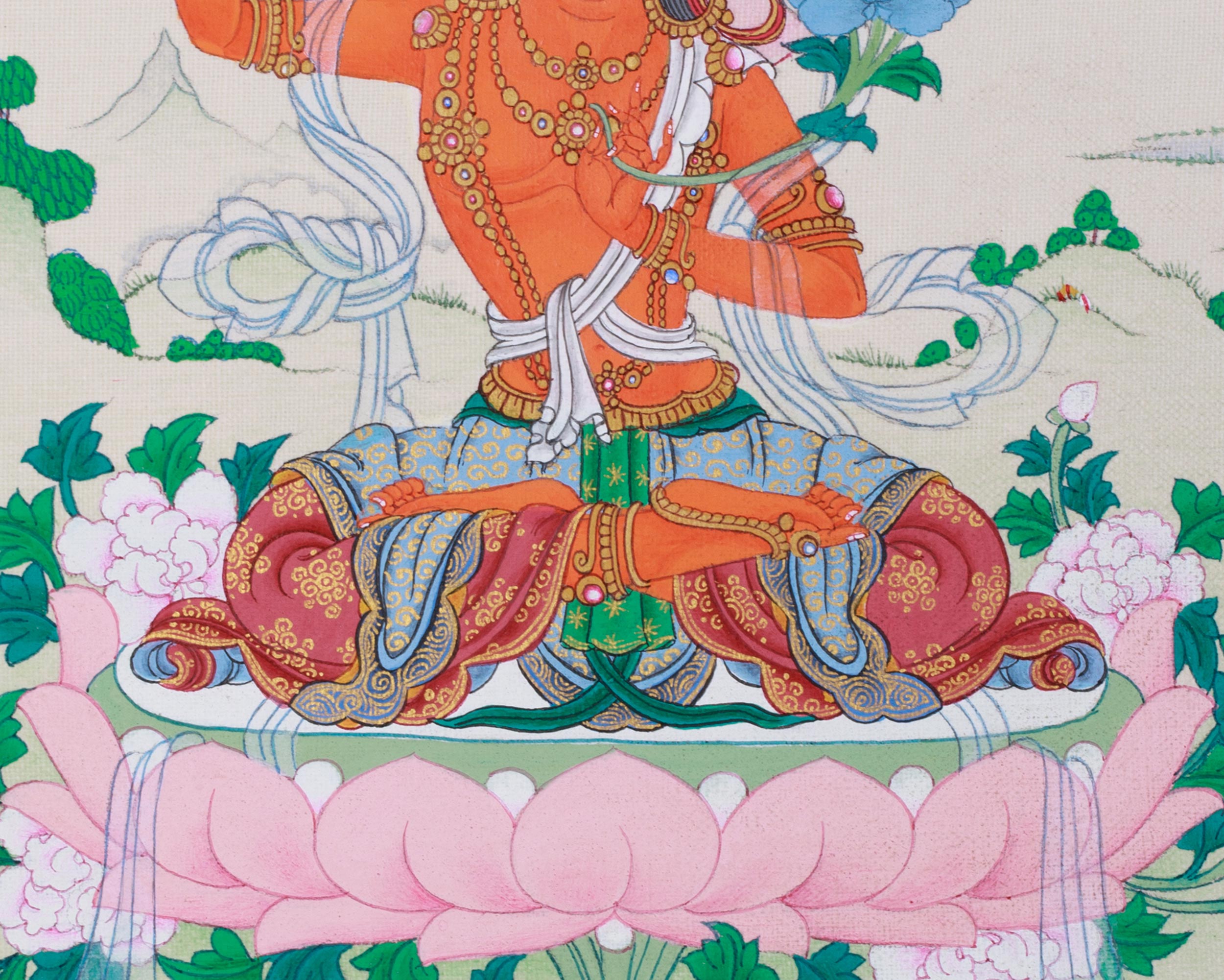 Manjushri Buddhist Thangka | The Divine Bodhisattva of Wisdom and Knowledge