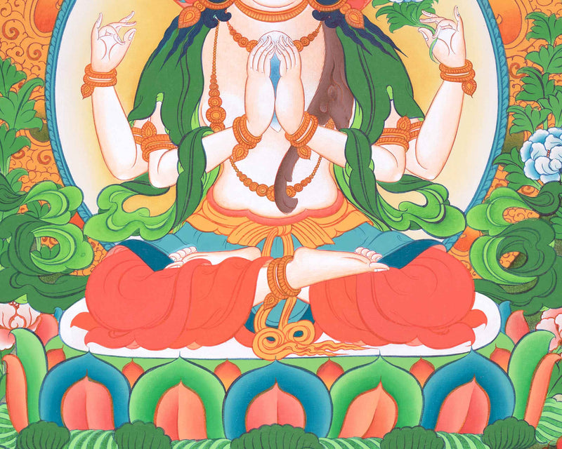 Handpainted Chenresig Thangka | Bodhisattva Deity | Wall Decor