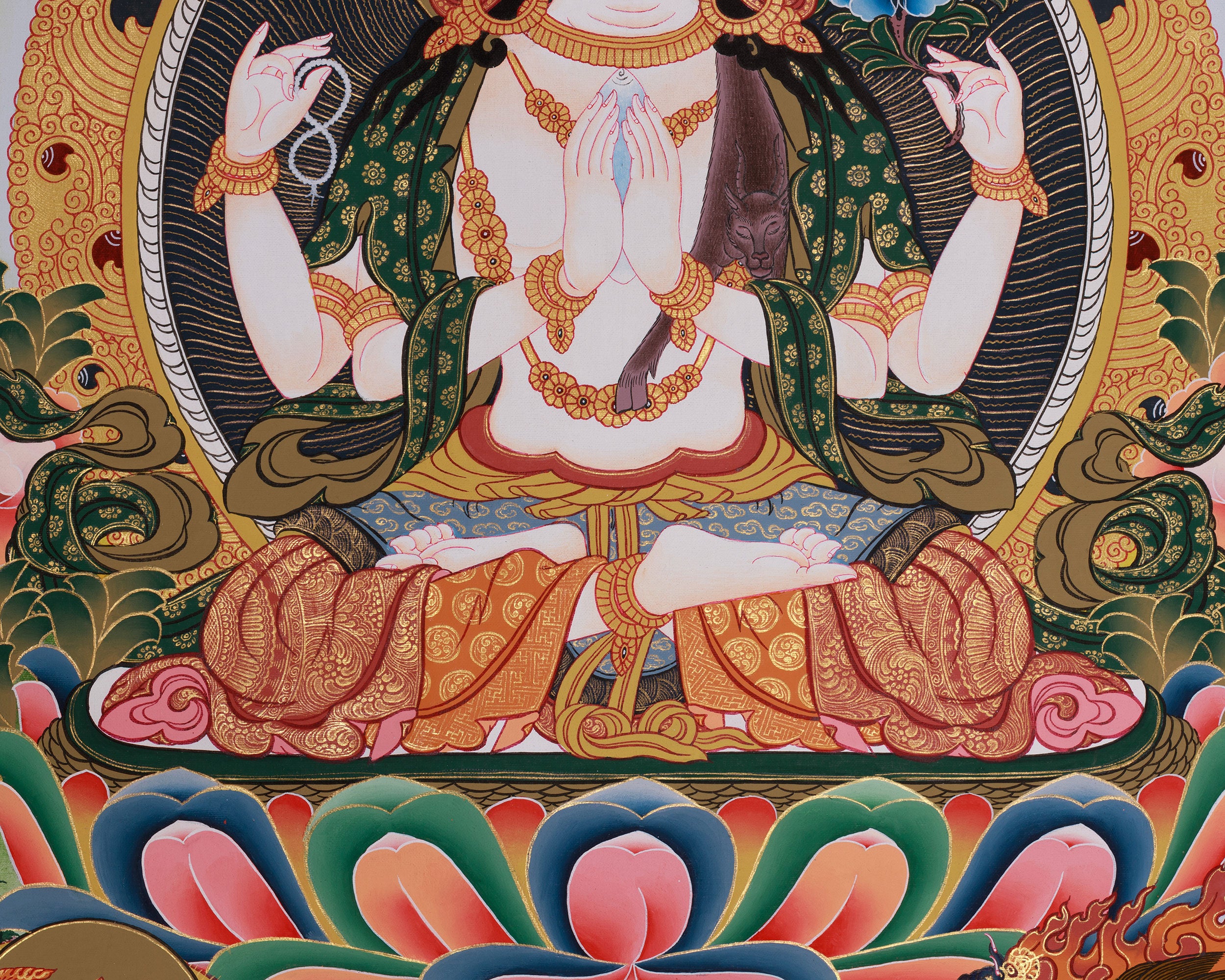 Chenresig with Vajrapani and Manjushri Thangka | Bodhisattvas Art