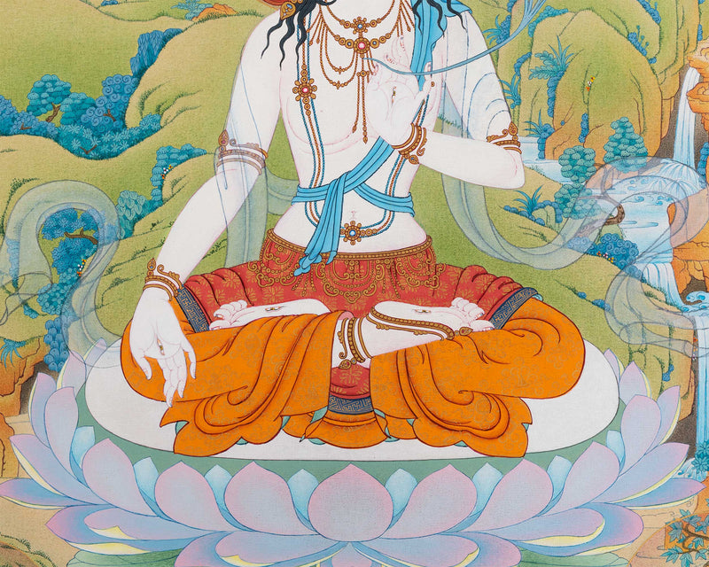 White Tara and Bodhisattvas Thangka Print | White Tara, Amitayus, and Namgyalma For Wall Decor