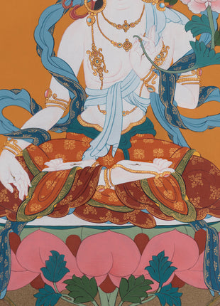 Sacred Three Long Life Deities Thangka | White Tara, Amitayus Buddha and Namgyalma