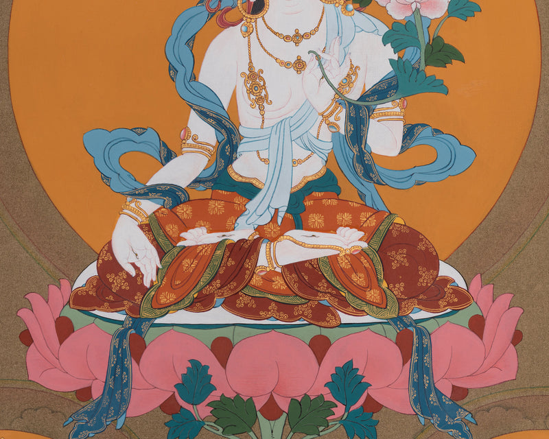 Sacred Three Long Life Deities Thangka | White Tara, Amitayus Buddha and Namgyalma