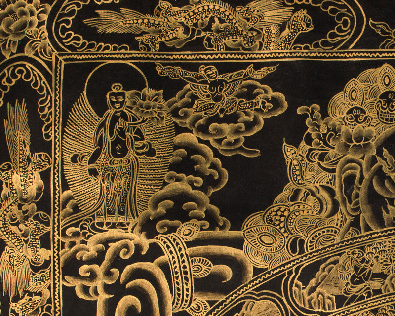 Wheel of Life (Bhavacakra) | Gold Embellished Thangka on Canvas | Brocade Mounted