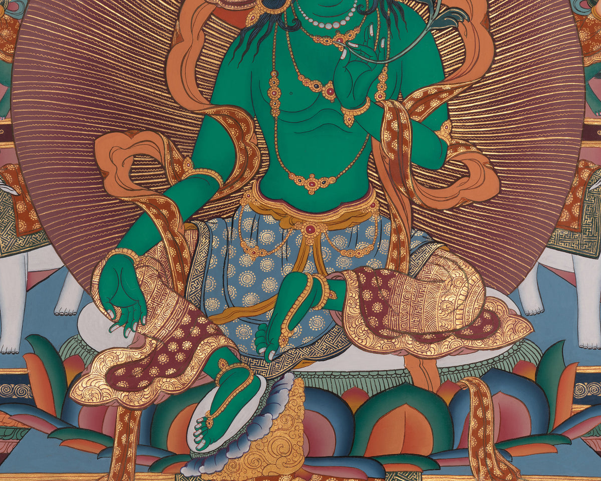 Green Tara Traditional Thangka Painting | Embodies Swift Compassion