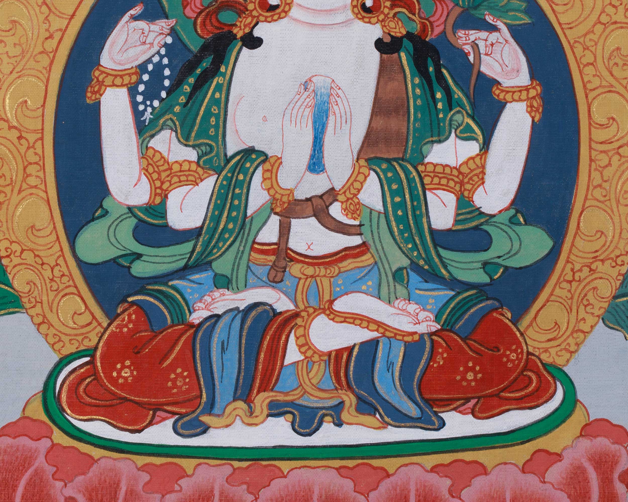 Traditional Hand Painted Chenrezig Thangka Painting | Chenrezig Thangka