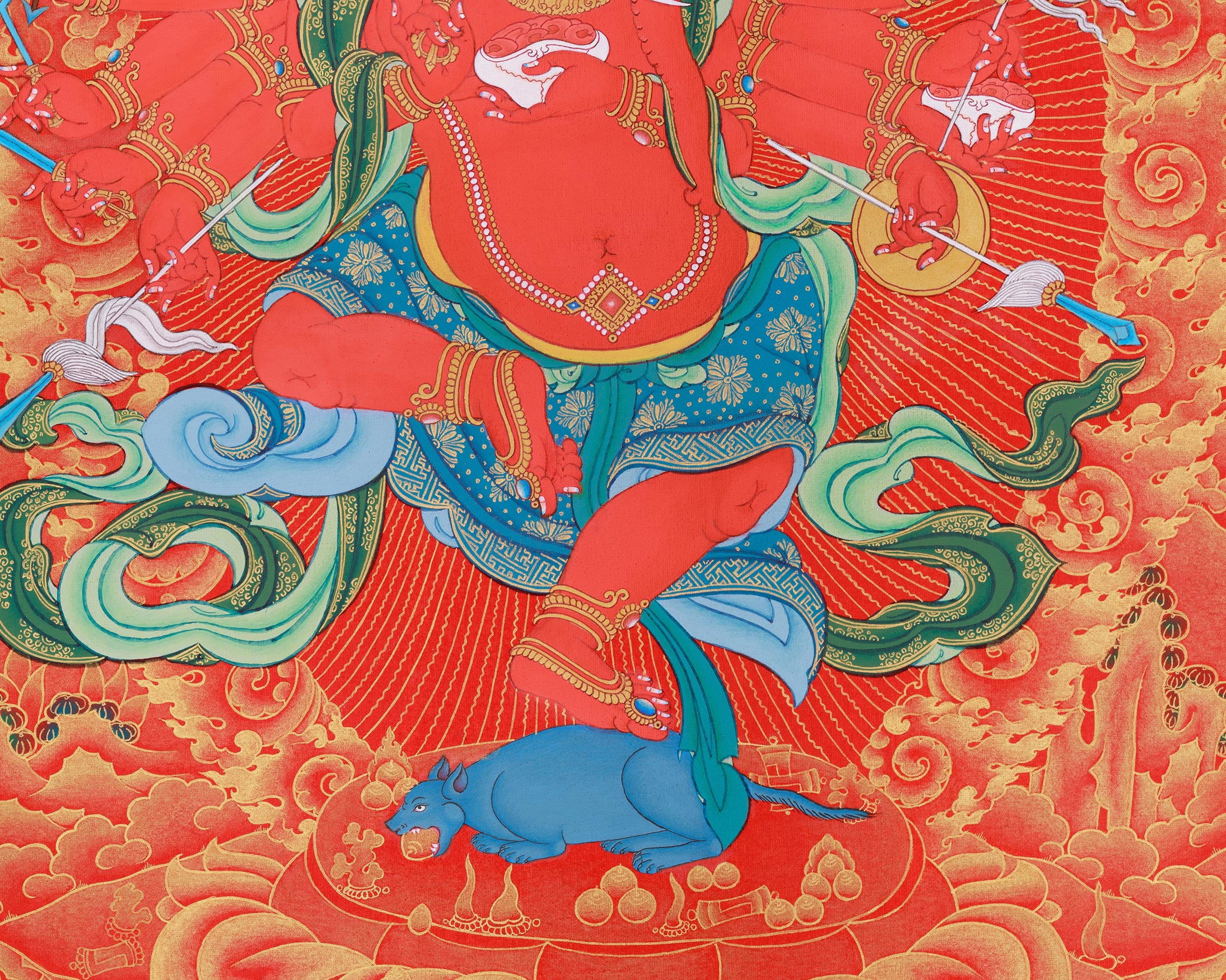 Lord Ganesha Thangka | The Remover of Obstacles | Nakthang (Gold on Red) Style