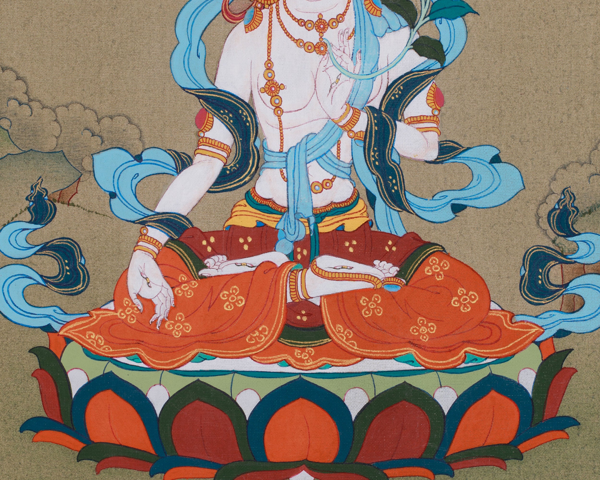 Buddhist Goddess White Tara Thangka | Deity of Longevity and Compassion