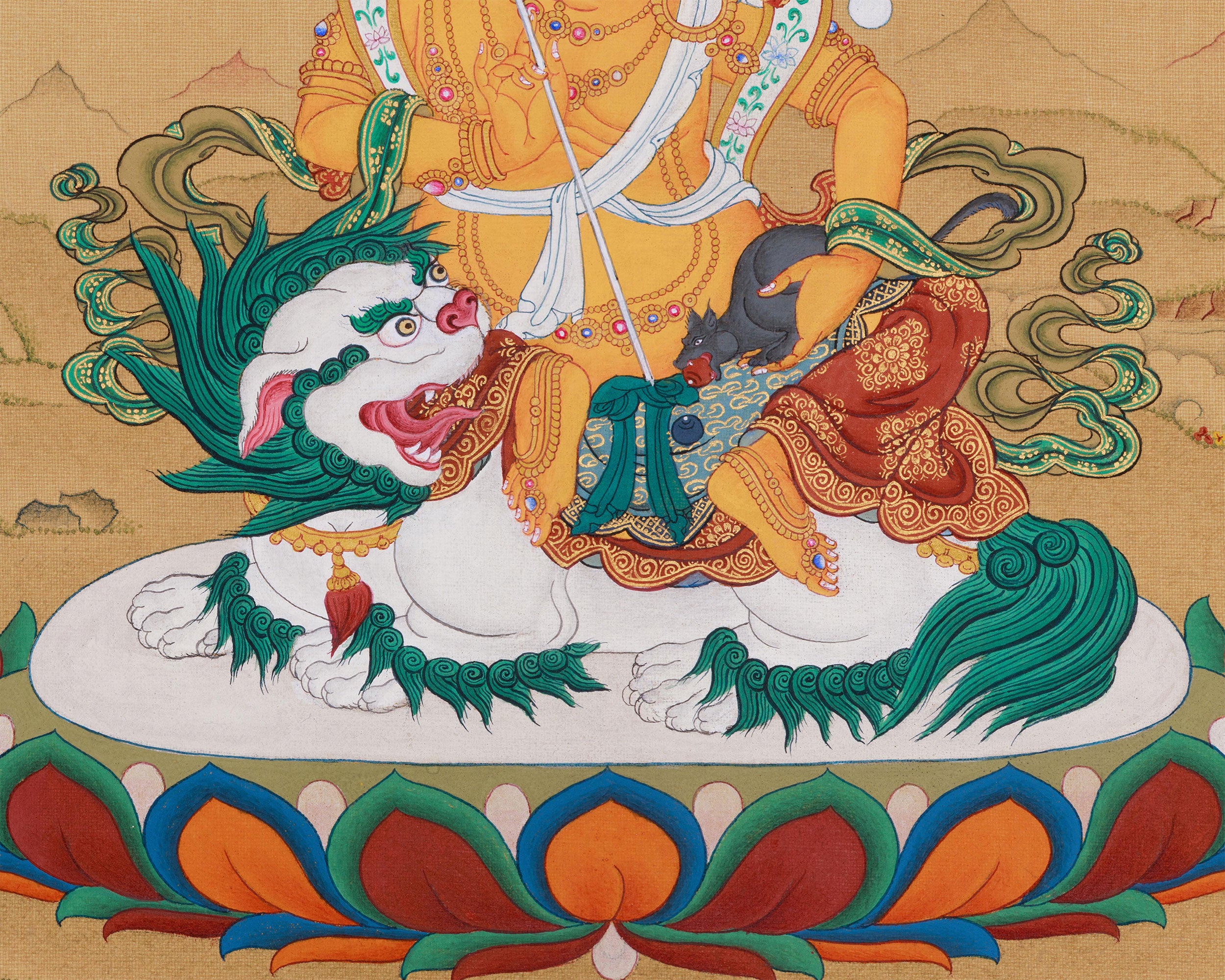Powerful Namtoshe with Ratnasambhava Thangka | Protector Deity on Snow Lion