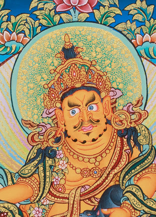Tibetan Five Jambhalas Thangka | Buddhist Guardians of Wealth & Abundance