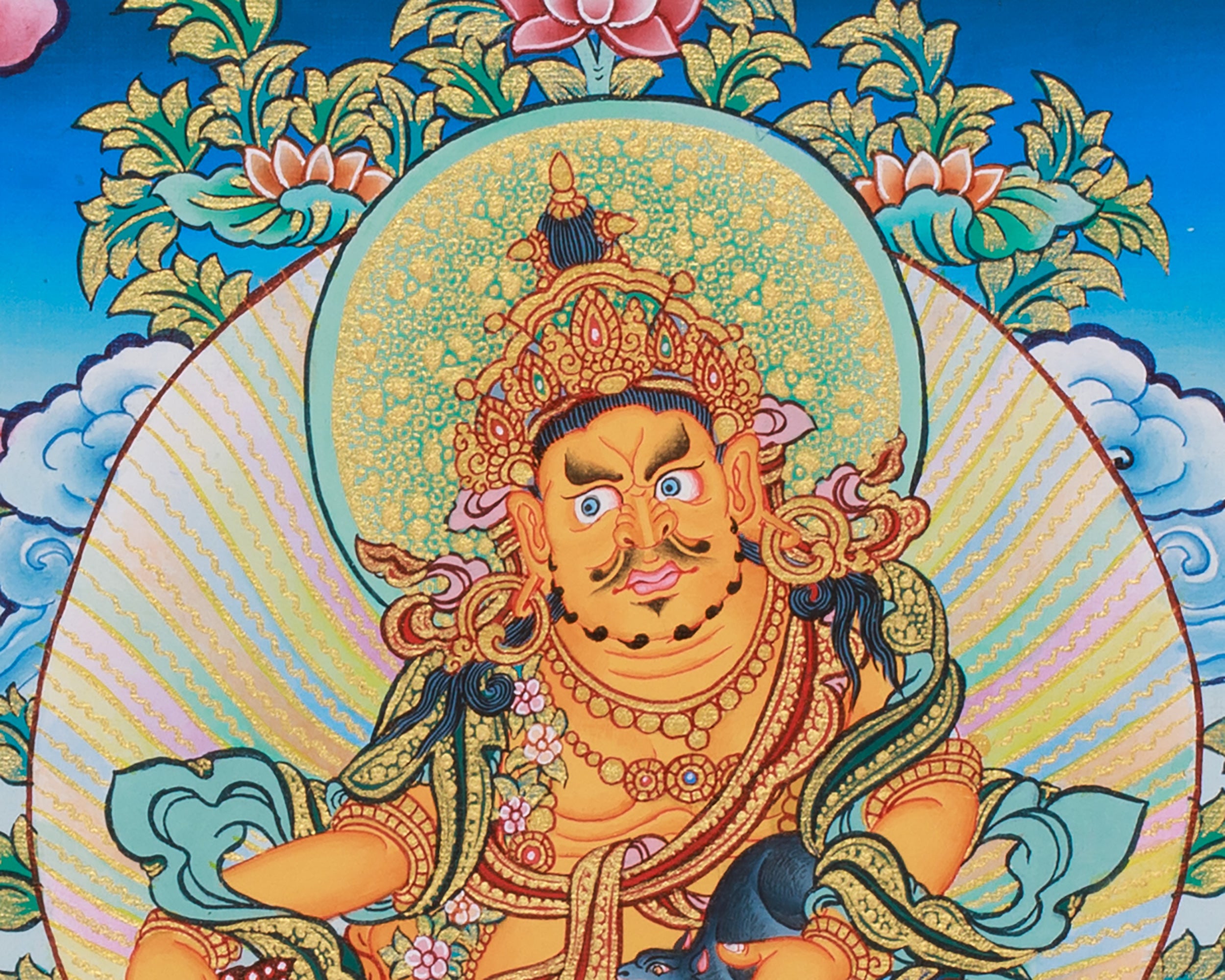 Tibetan Five Jambhalas Thangka | Buddhist Guardians of Wealth & Abundance