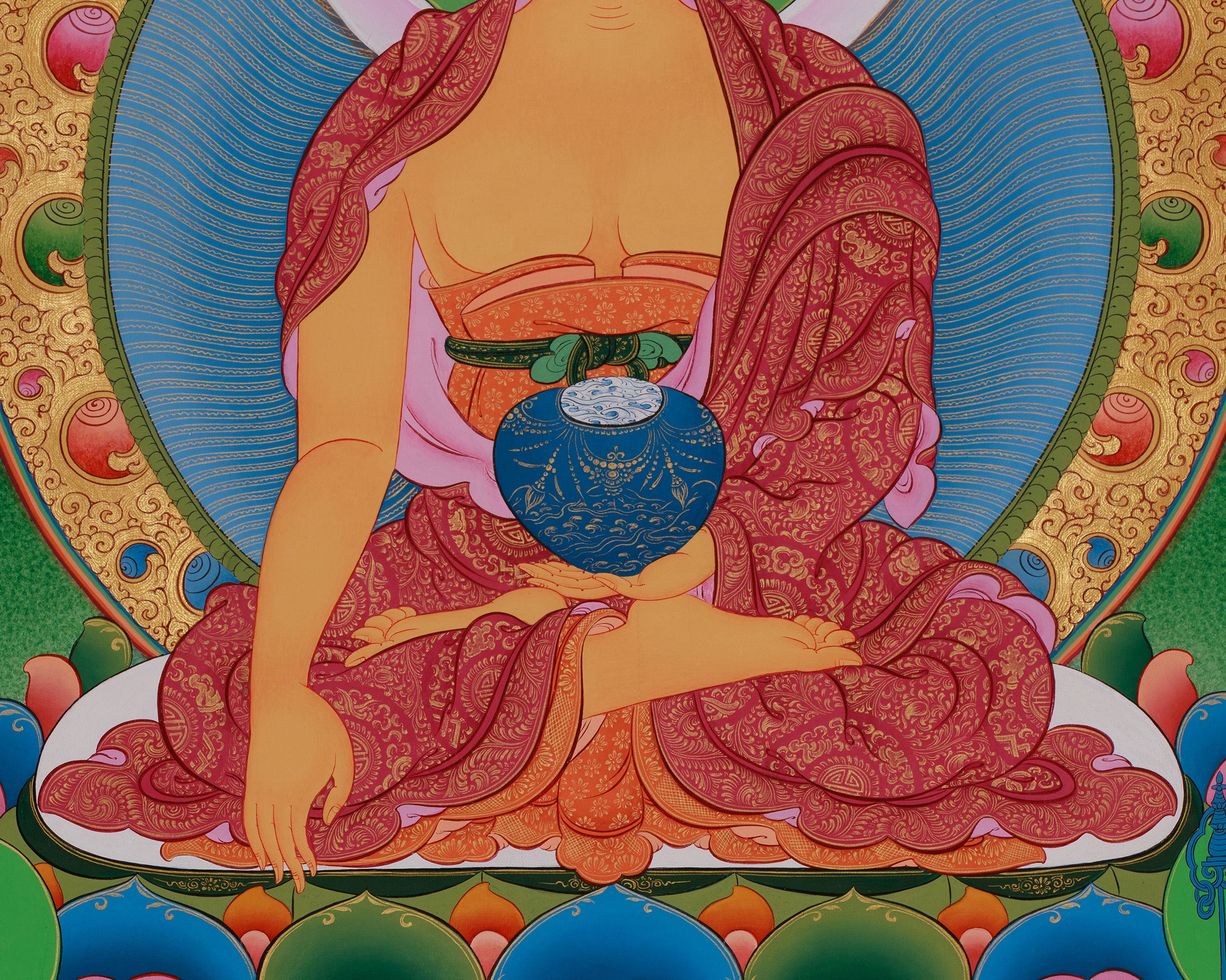 Traditional Buddha Thangka | Shakyamuni in Vajra Posture with Disciples