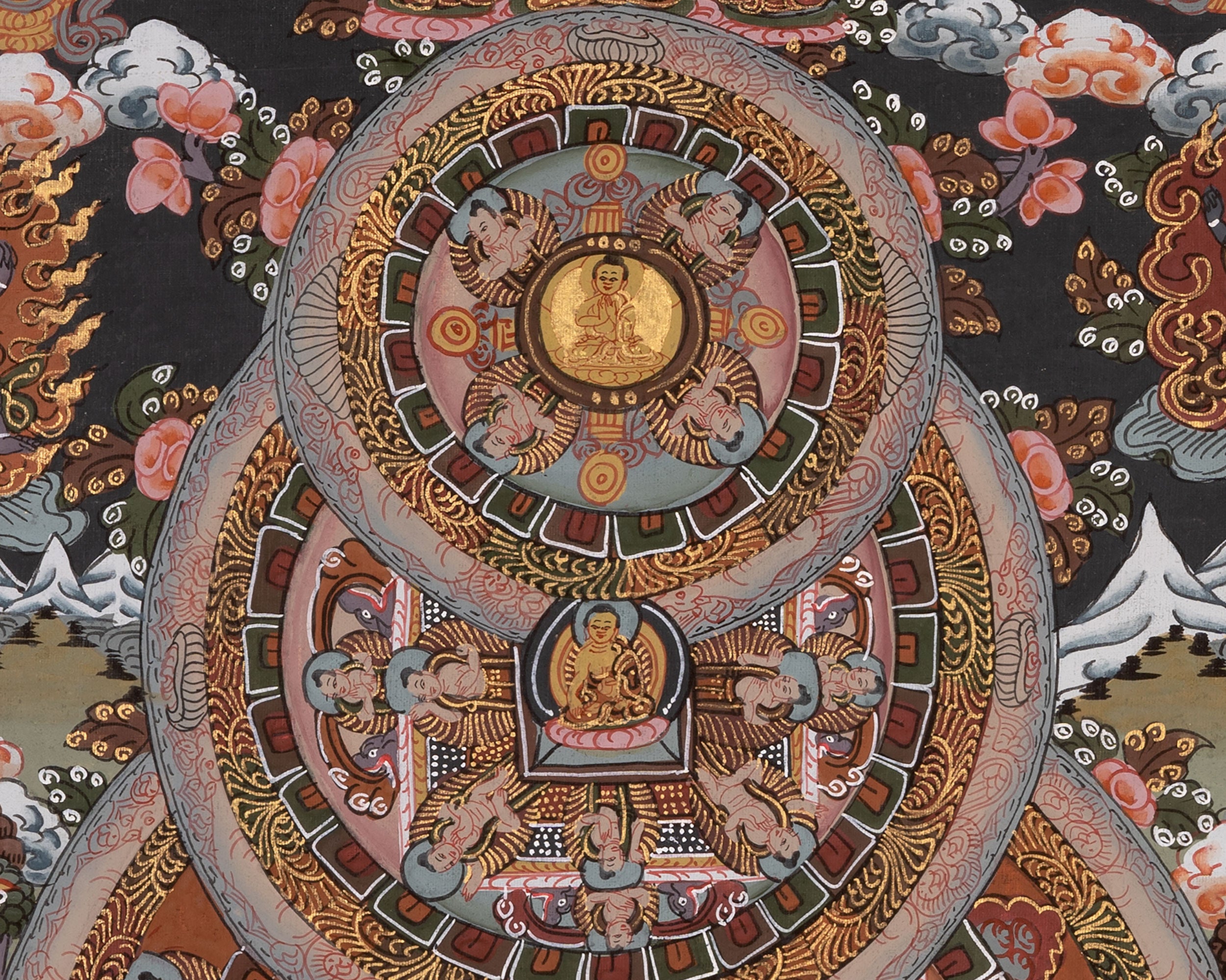 Three Wheel Mandala | Dipankara, Shakyamuni & Maitreya Buddha Art