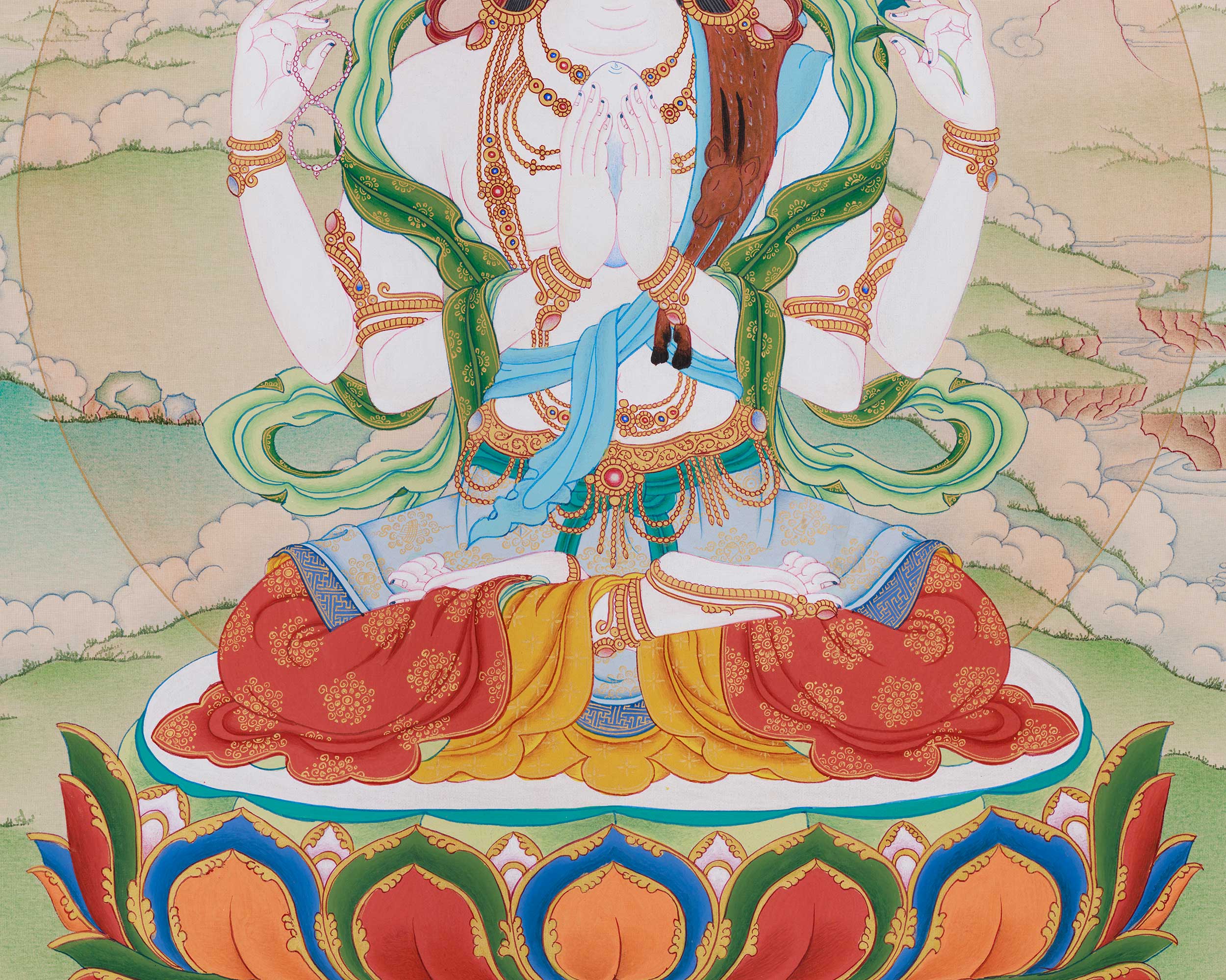 18 Inch Traditional Avalokiteshvara Thangka | Divine Artwork of the Bodhisattva of Mercy