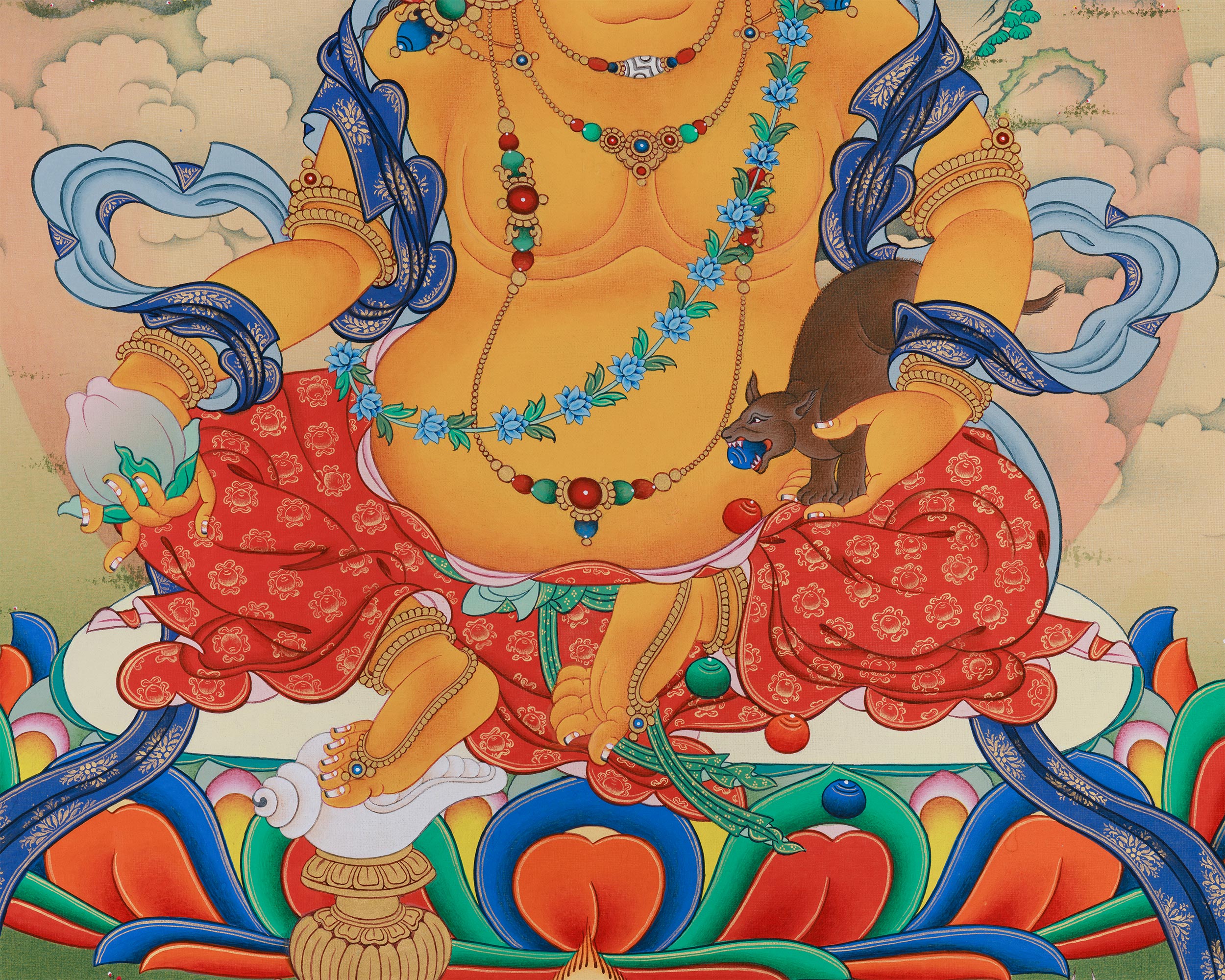 God of Wealth, Dzambhala Thangka Print | Vajrayana Giclee Canvas