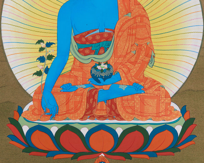 The Healing Buddha Thangka | Bhaisajyaguru Spiritual Decor