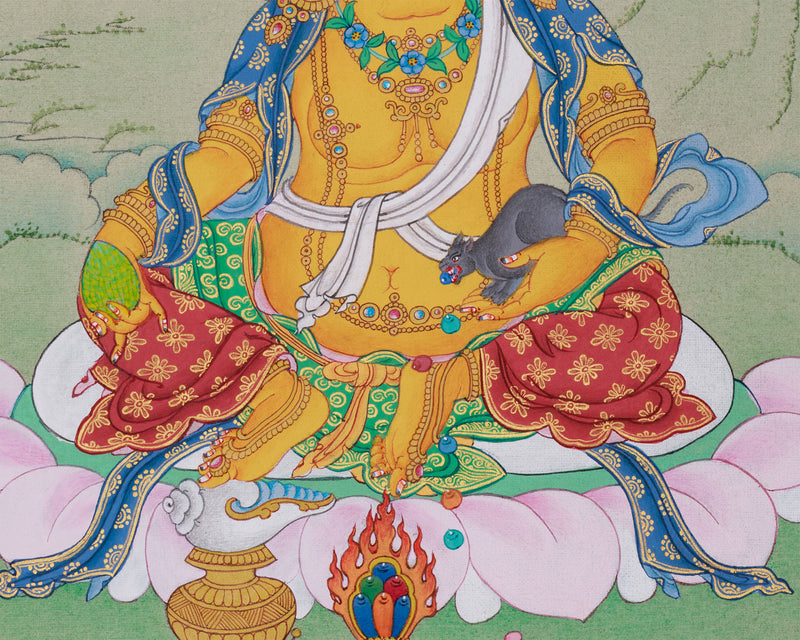 Dzambhala, The Deity of Wealth | Small Hand-Painted Thangka