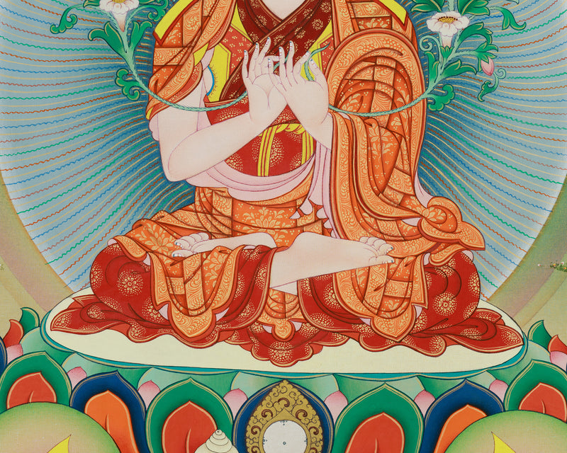 Tsongkhapa and Disciples Thangka | Gelug Tradition Print | Tibetan Buddhist Canvas Art